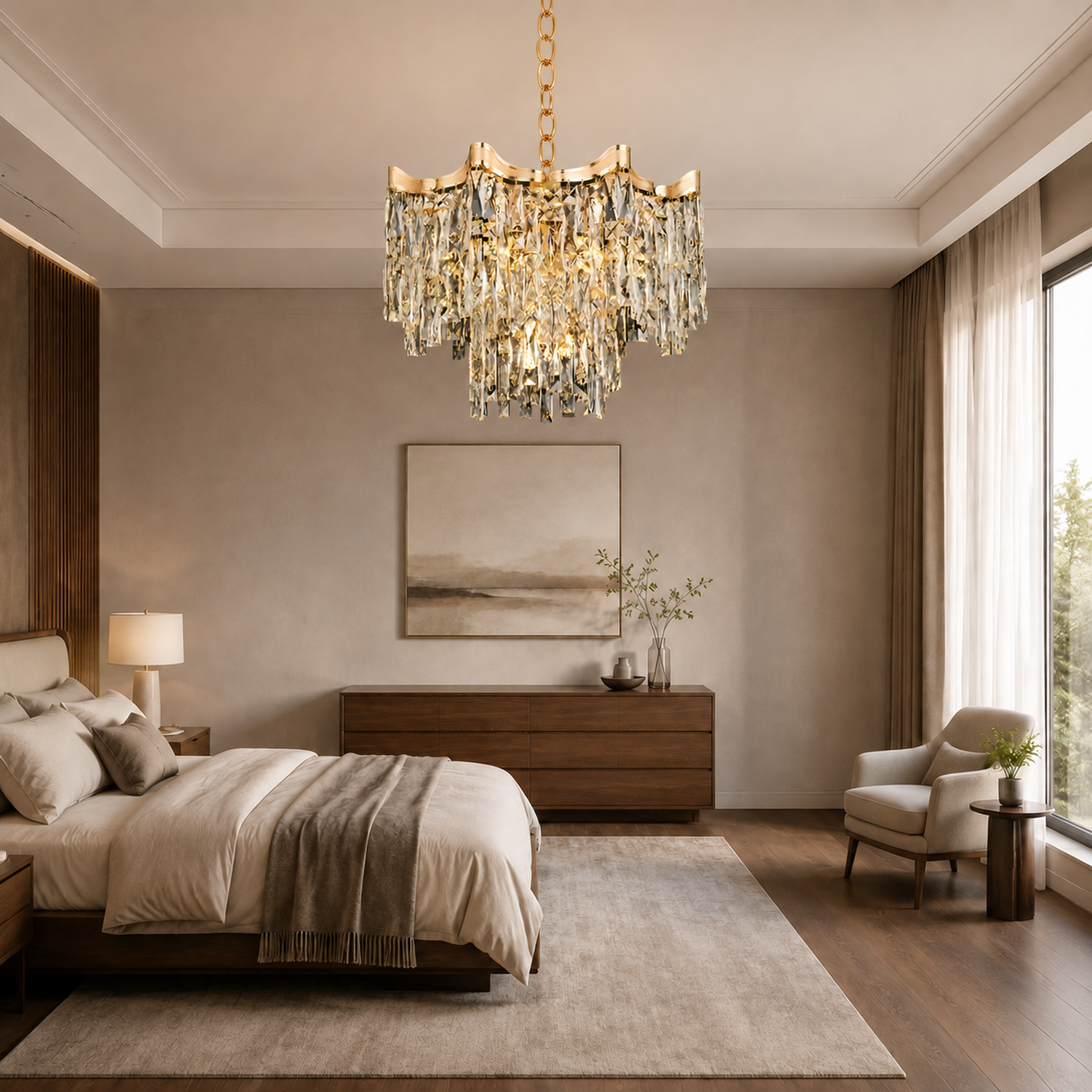 Aurevane luxury gold crystal tiered empire chandelier