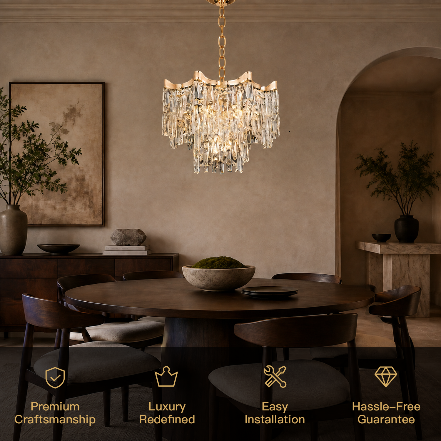 Aurevane luxury gold crystal tiered empire chandelier