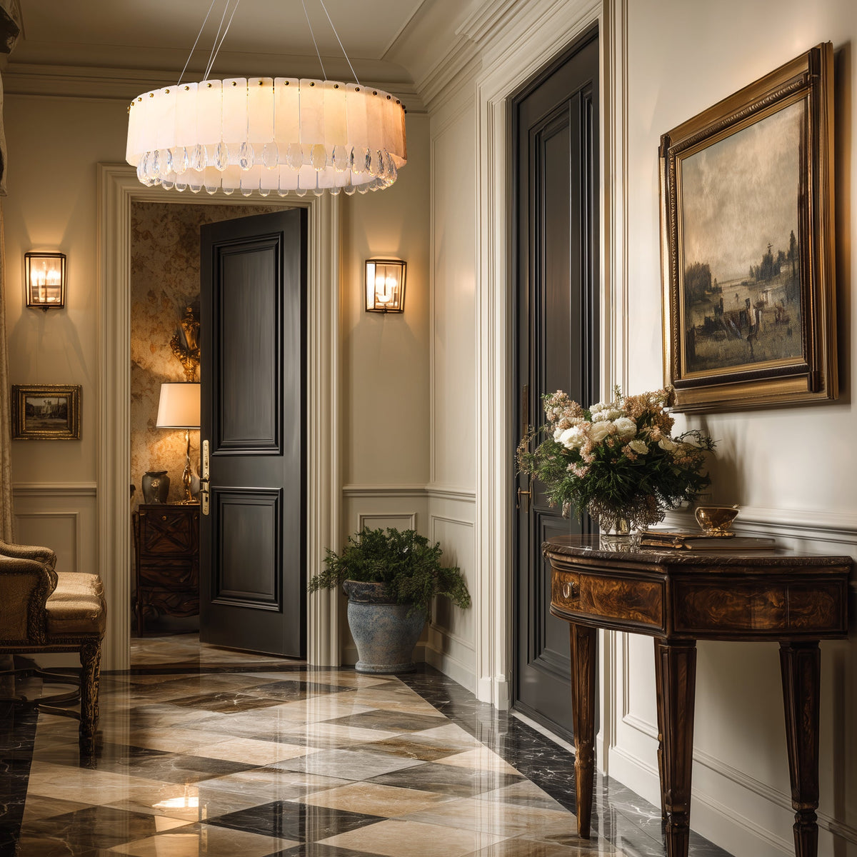 aurevia modern luxury gold natural alabaster crystal round chandelier foyer sofary lighting