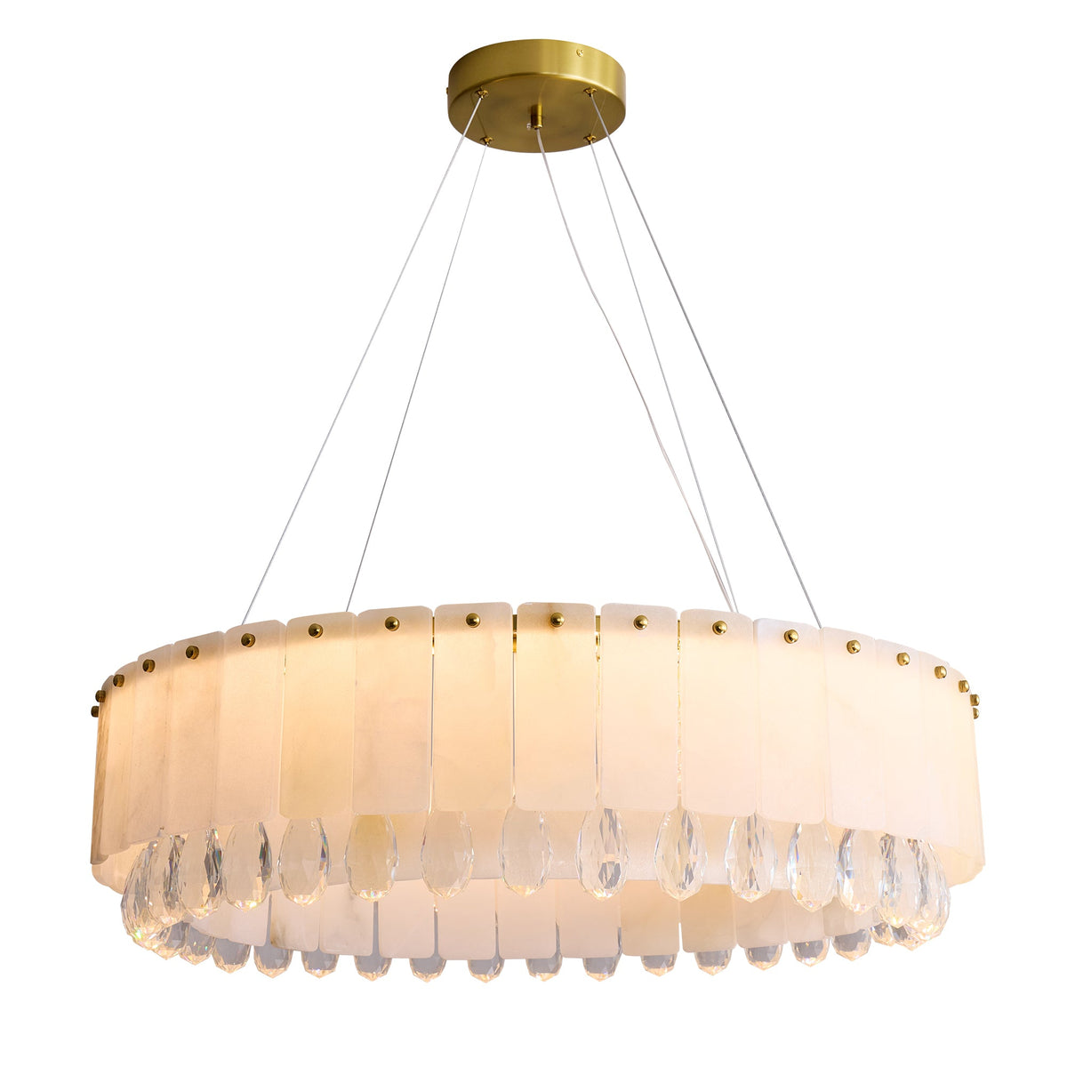 aurevia modern luxury gold natural alabaster crystal round chandelier full product sofary lighting