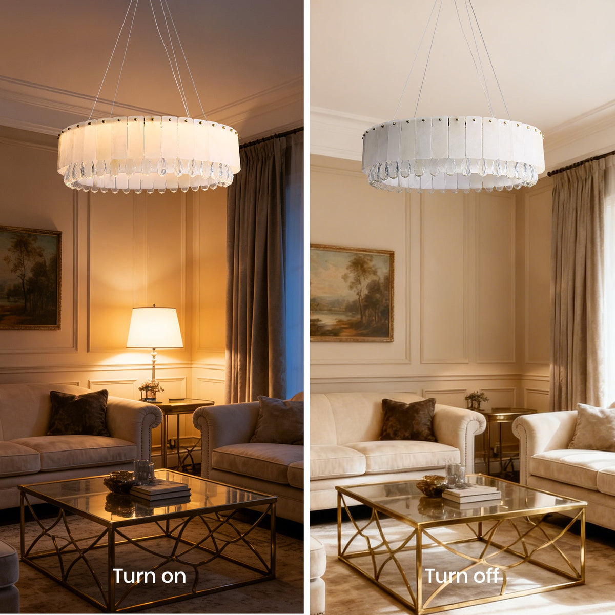 aurevia modern luxury gold natural alabaster crystal round chandelier light on and off sofary lighting
