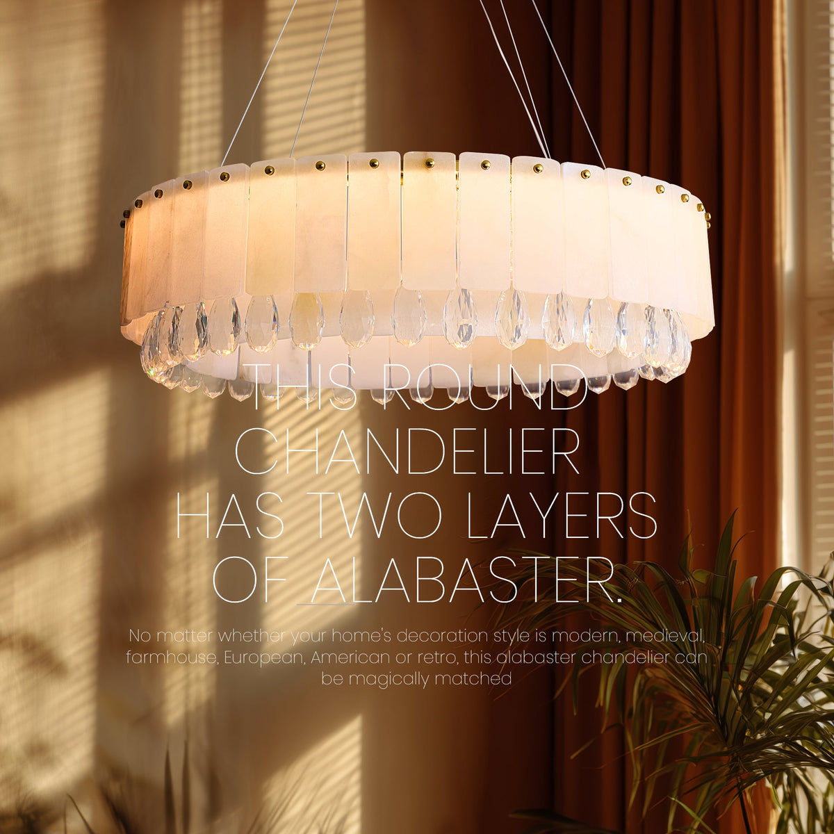 aurevia modern luxury gold natural alabaster crystal round chandelier two layer alabaster design sofary lighting