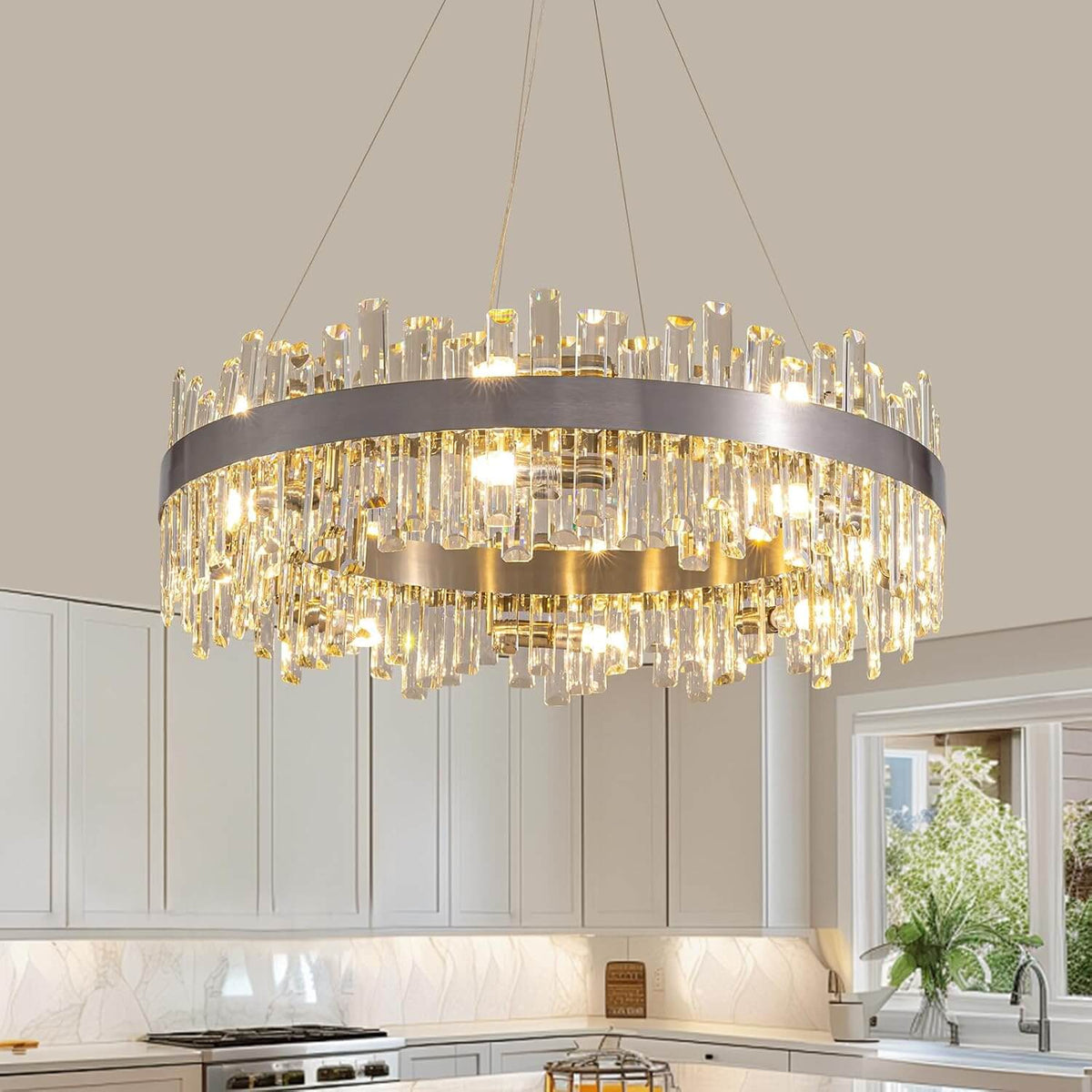 Brushed Nickel Crystal Chandelier for Dining Room | Sofary