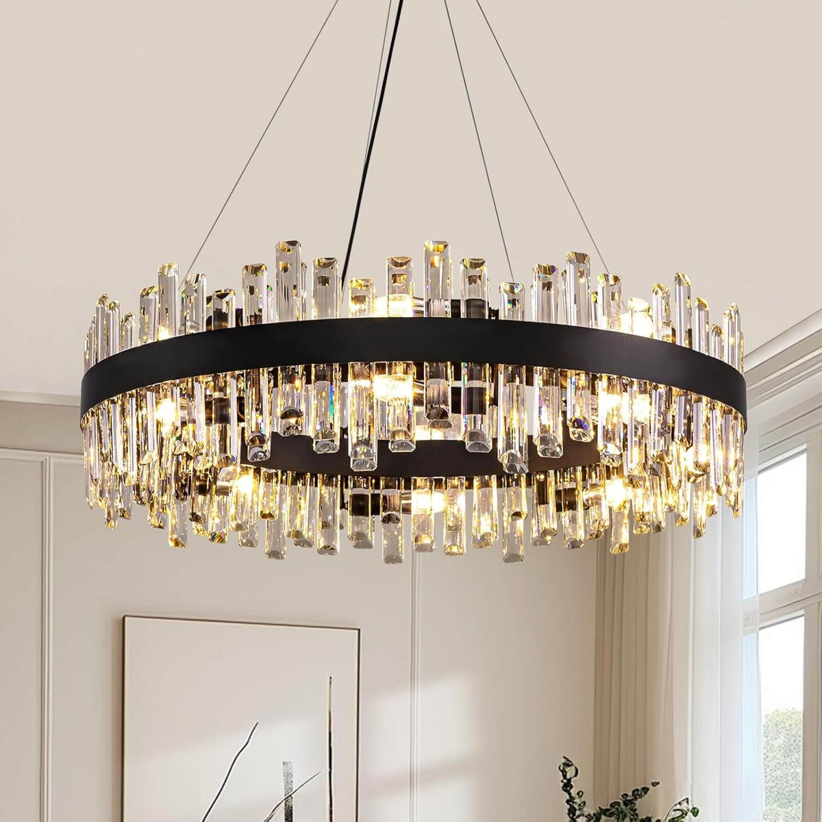 Aurum Luxury Modern Black Brass Crystal Round Chandelier for Dining ...
