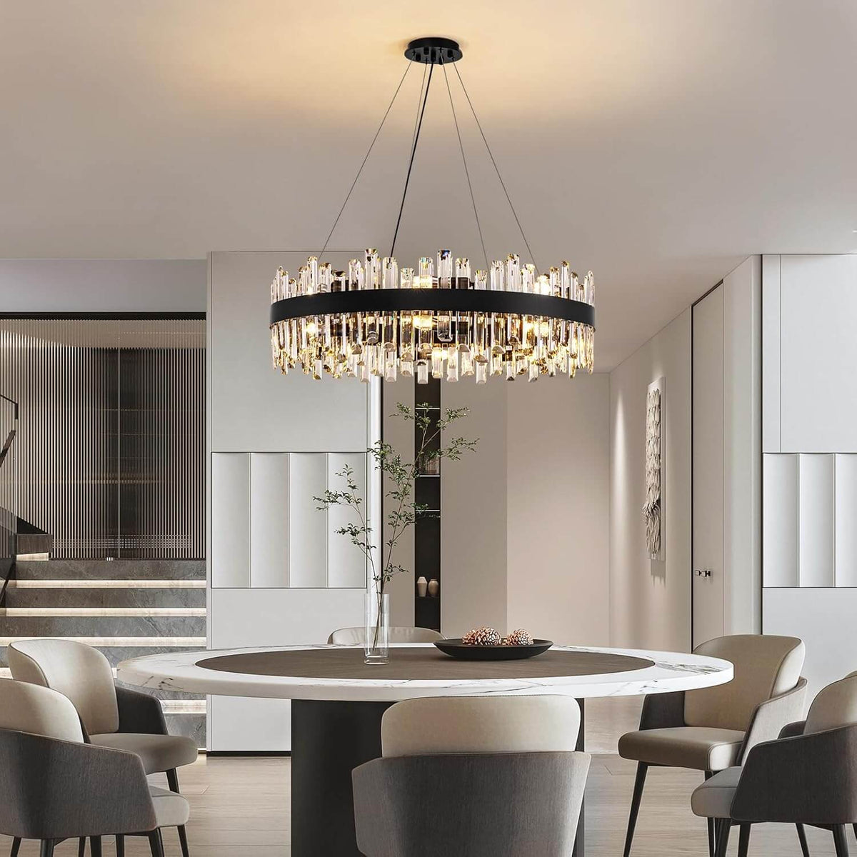 Aurum Luxury Modern Black Brass Crystal Round Chandelier for Dining ...