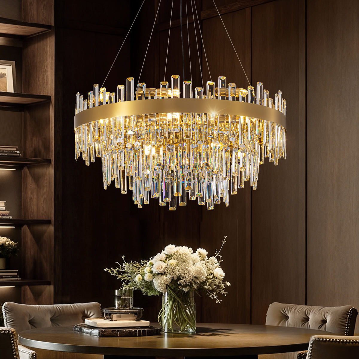 Layered Gold Crystal Chandelier for Dining Room | Sofary