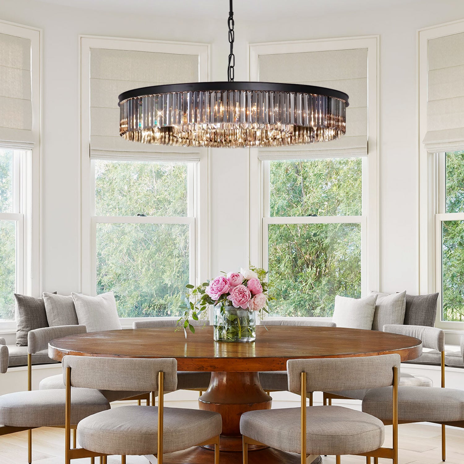 A black crystal chandelier round design-pendant light for the dining room | Sofary