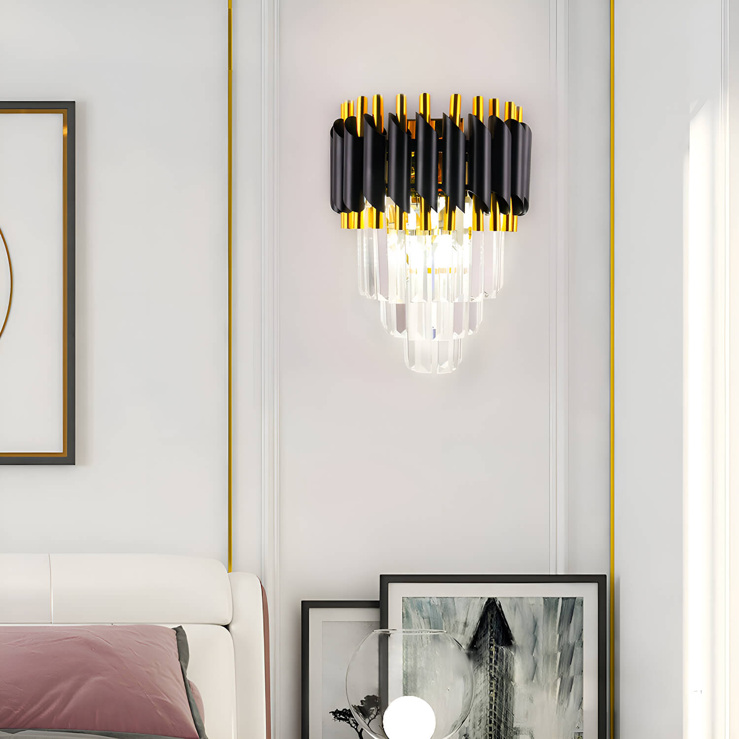 Black Crystal Wall Sconce - Luxurious for Living Room LED Wall Lighting-bedroom-1 |Sofary