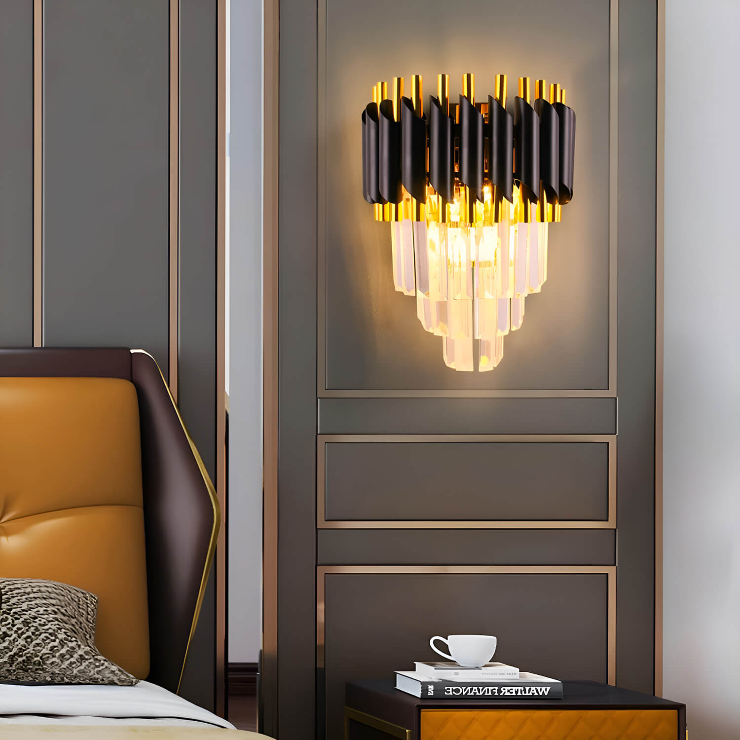 Black Crystal Wall Sconce - Luxurious for Living Room LED Wall Lighting-bedroom-1 |Sofary