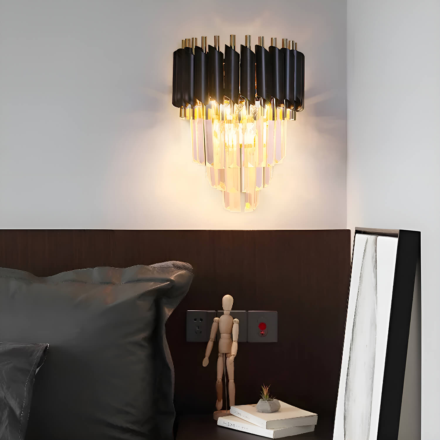 Black Crystal Wall Sconce - Luxurious for Living Room LED Wall Lighting-bedroom-3 |Sofary