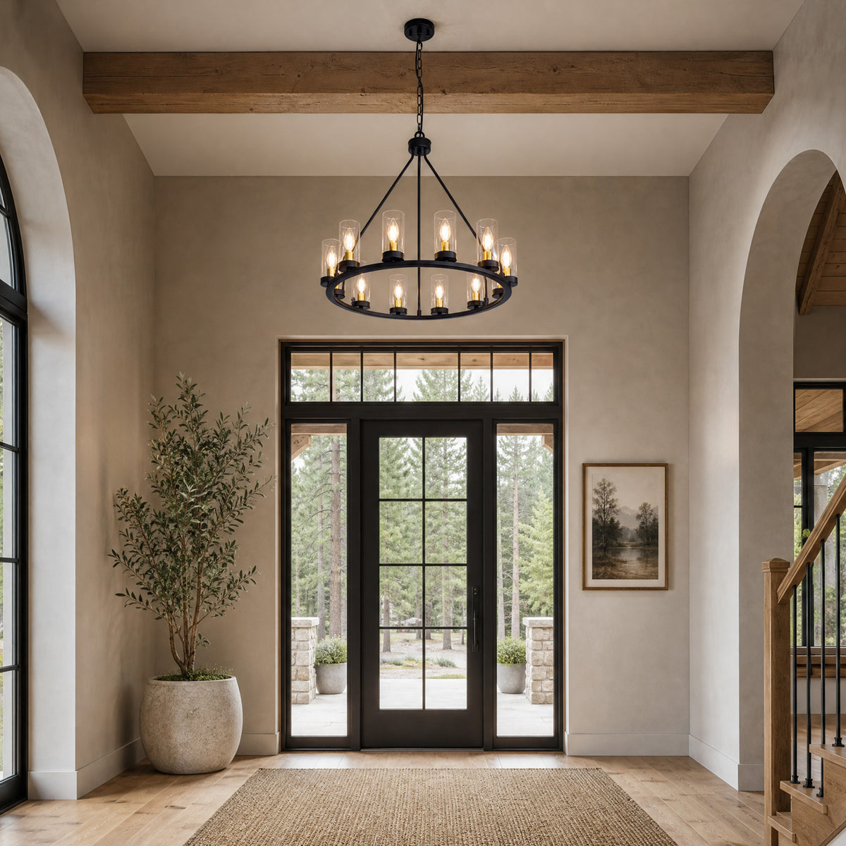 bramwell-american-vintage-farmhouse-iron-round-clear-glass-candle-style-chandelier-entry-two-sofary-lighting