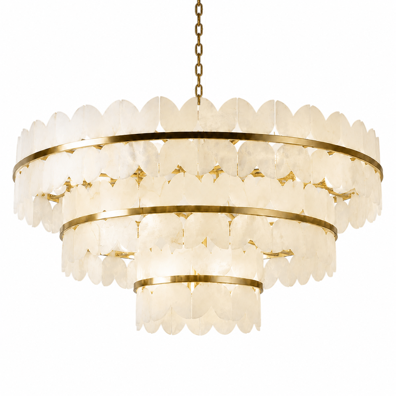 Caeloria luxury gold natural alabaster petal tiered chandelier