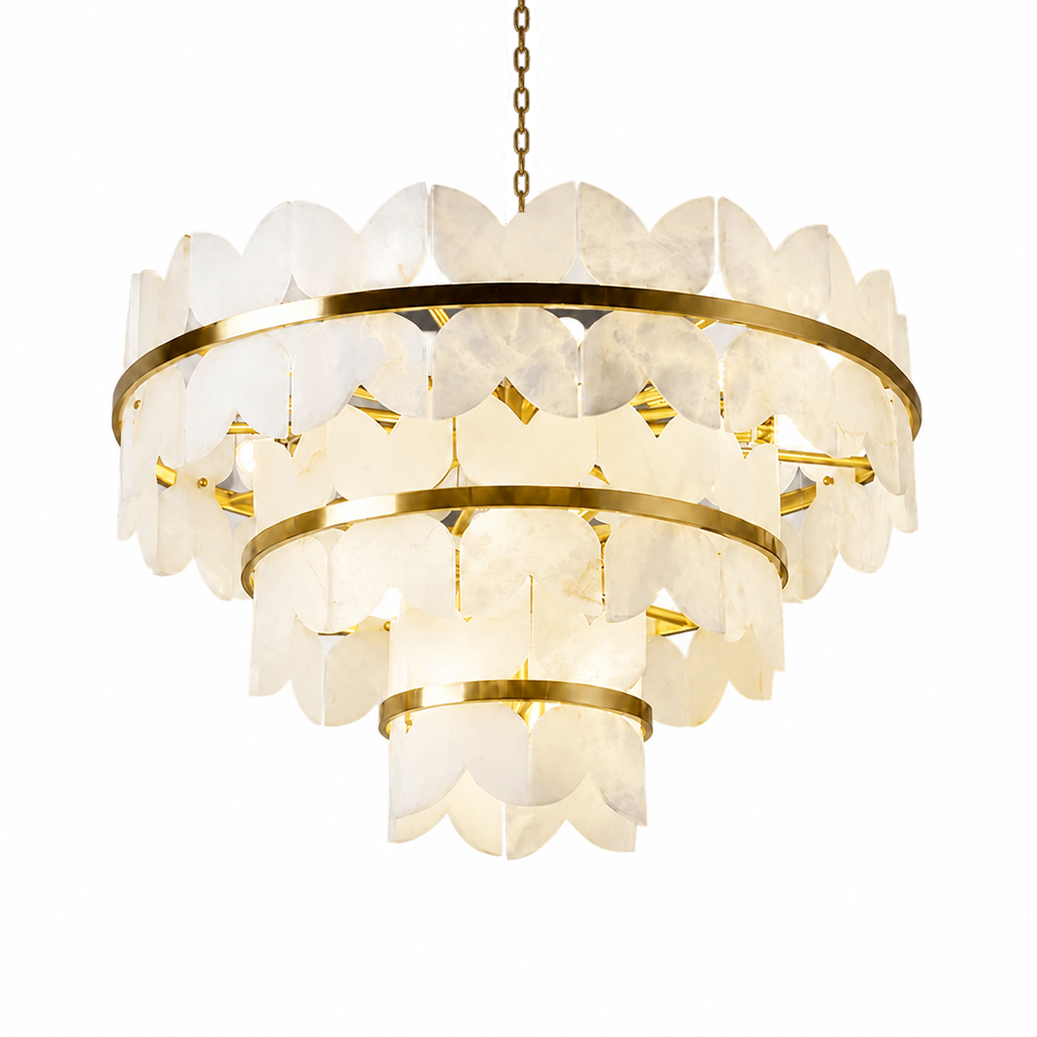 Caeloria luxury gold natural alabaster petal tiered chandelier