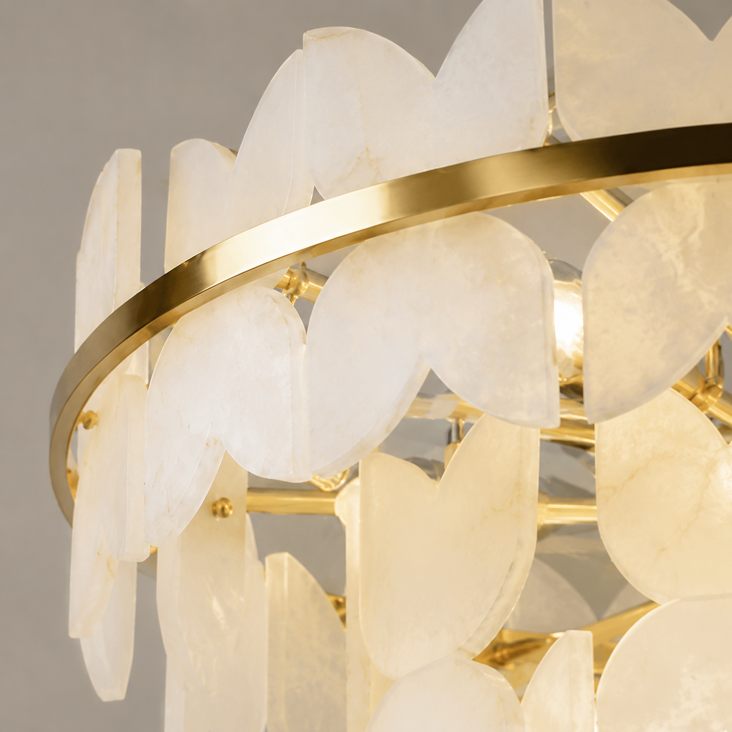 Caeloria luxury gold natural alabaster petal tiered chandelier