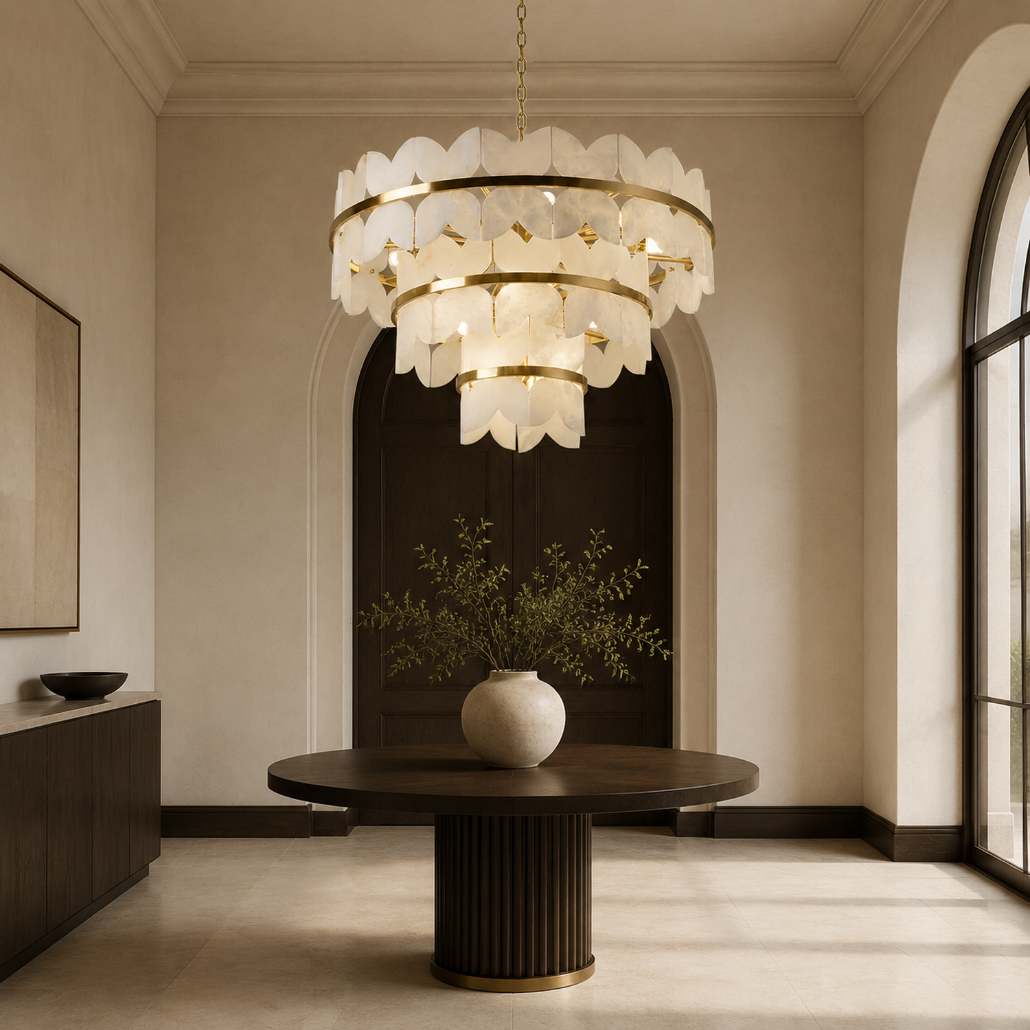 Caeloria luxury gold natural alabaster petal tiered chandelier