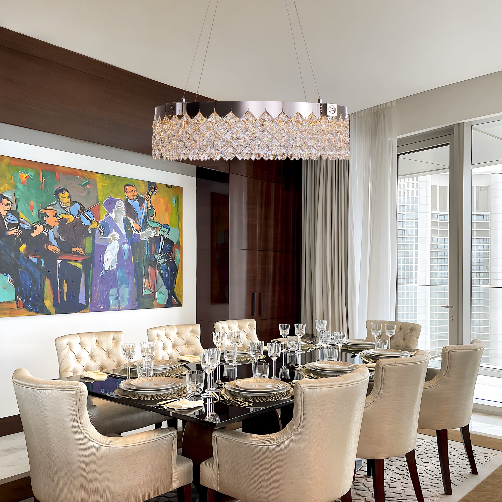 camille-modern-chrome-crystal-ring-cascade-chandelier-dining-room-with-many-cups