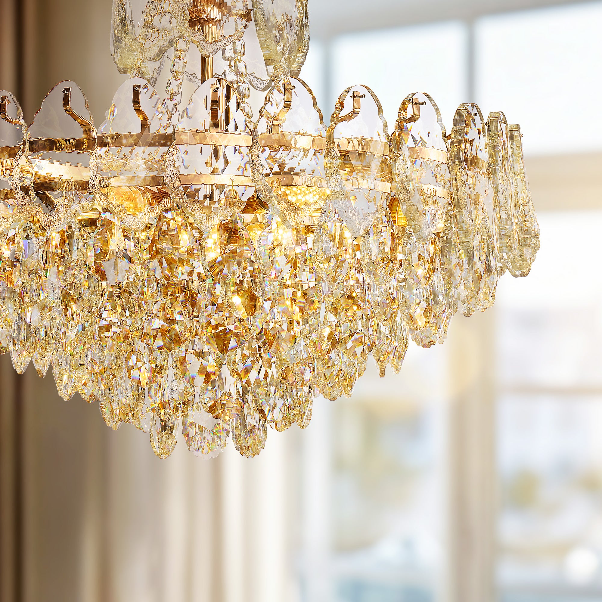 celorien-modern-luxury-gold-crystal-tiered-round-chandelier-details