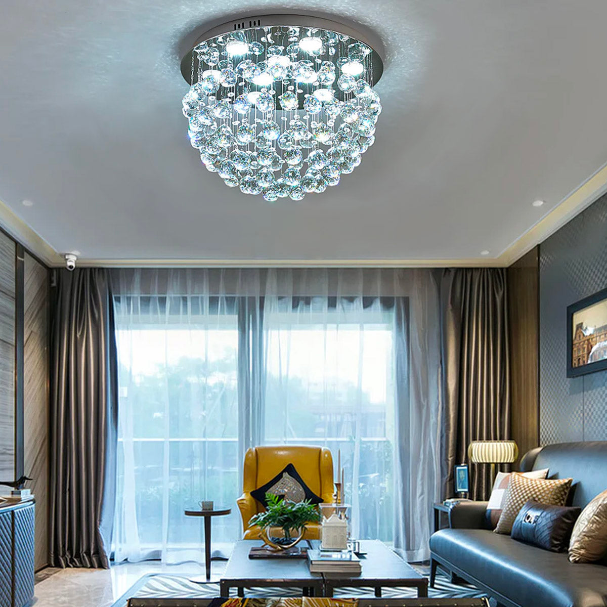 Modern Flush Mount Crystal Chandelier - Fruit Shaped Ceiling Light - Living Room