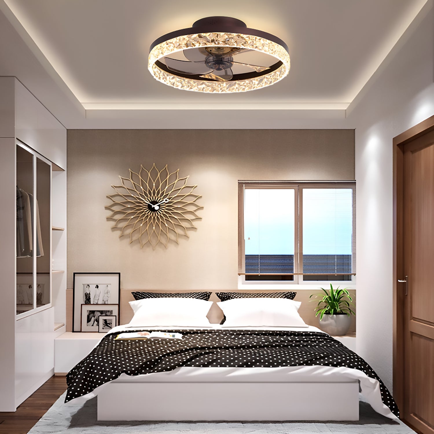Circular CeilingFan Light Modern And Simple Creative Embedded Integrated bedroom black|Sofary