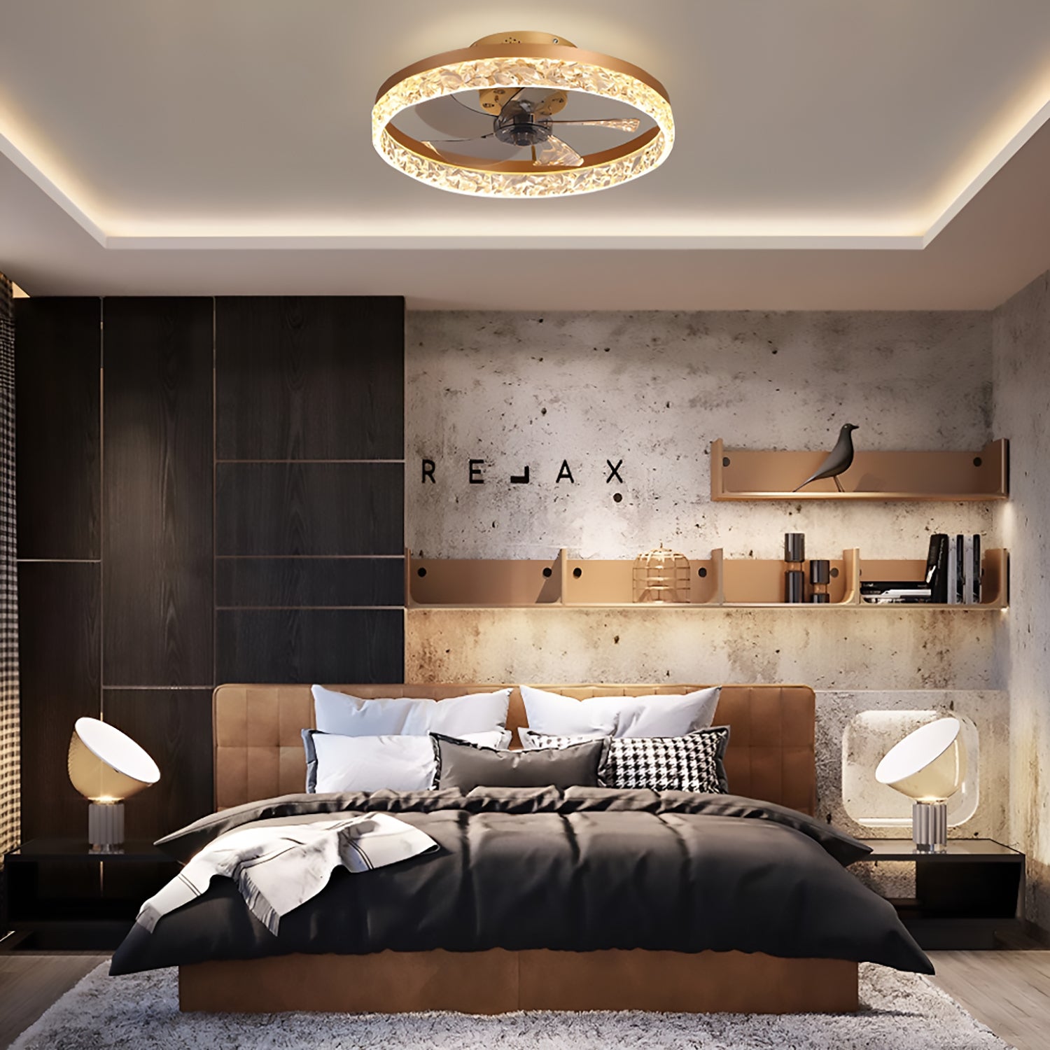 Circular CeilingFan Light Modern And Simple Creative Embedded Integrated bedroom gold|Sofary