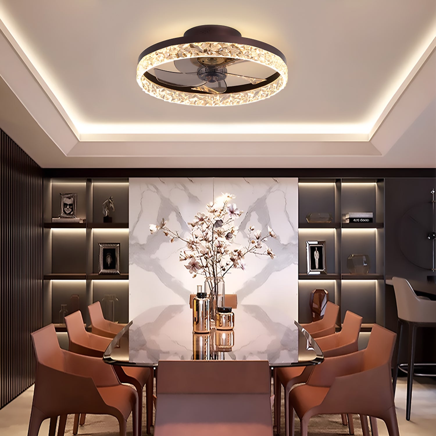 Circular CeilingFan Light Modern And Simple Creative Embedded Integrated diningroom black|Sofary