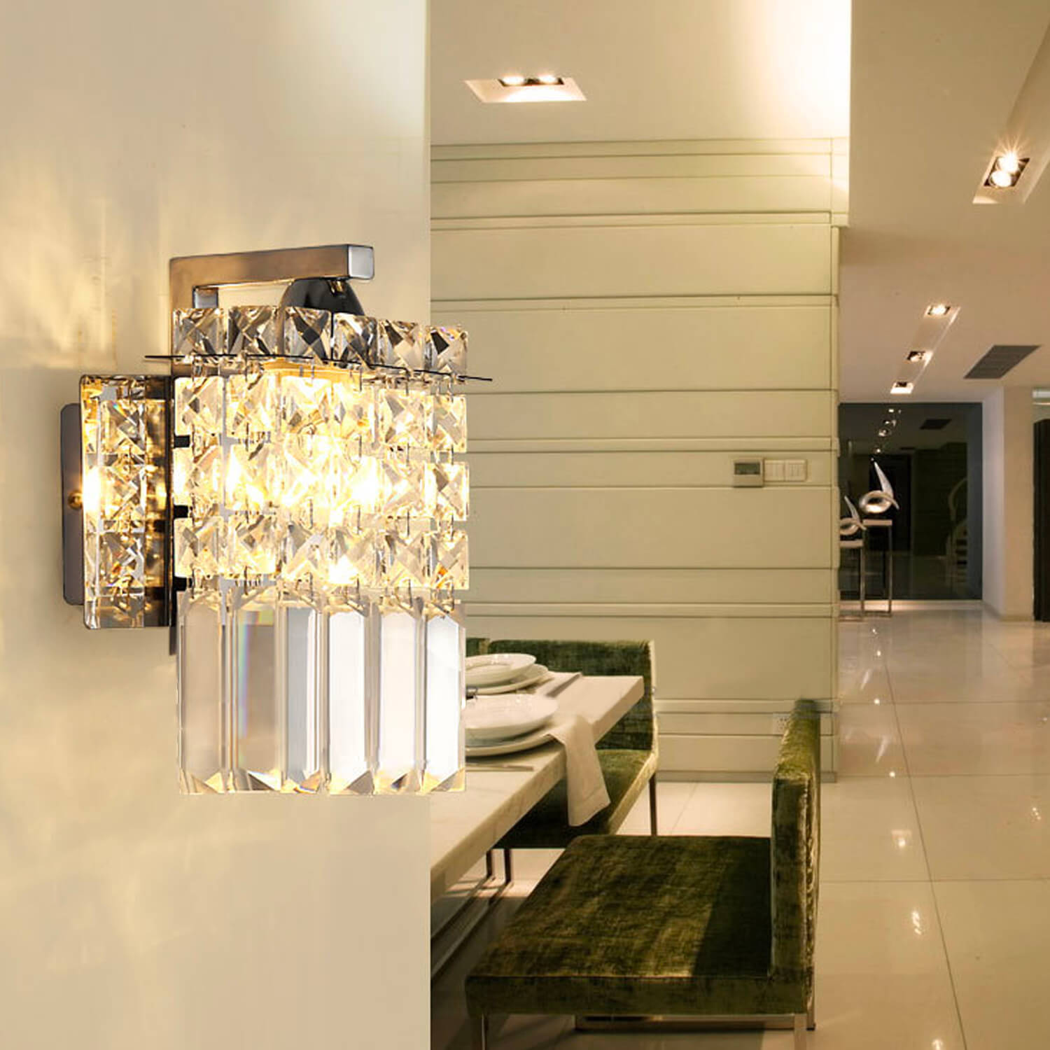 Contemporary Crystal Wall Sconce Elevate Your Living Space with Stainless Steel Elegance -hallway|Sofary