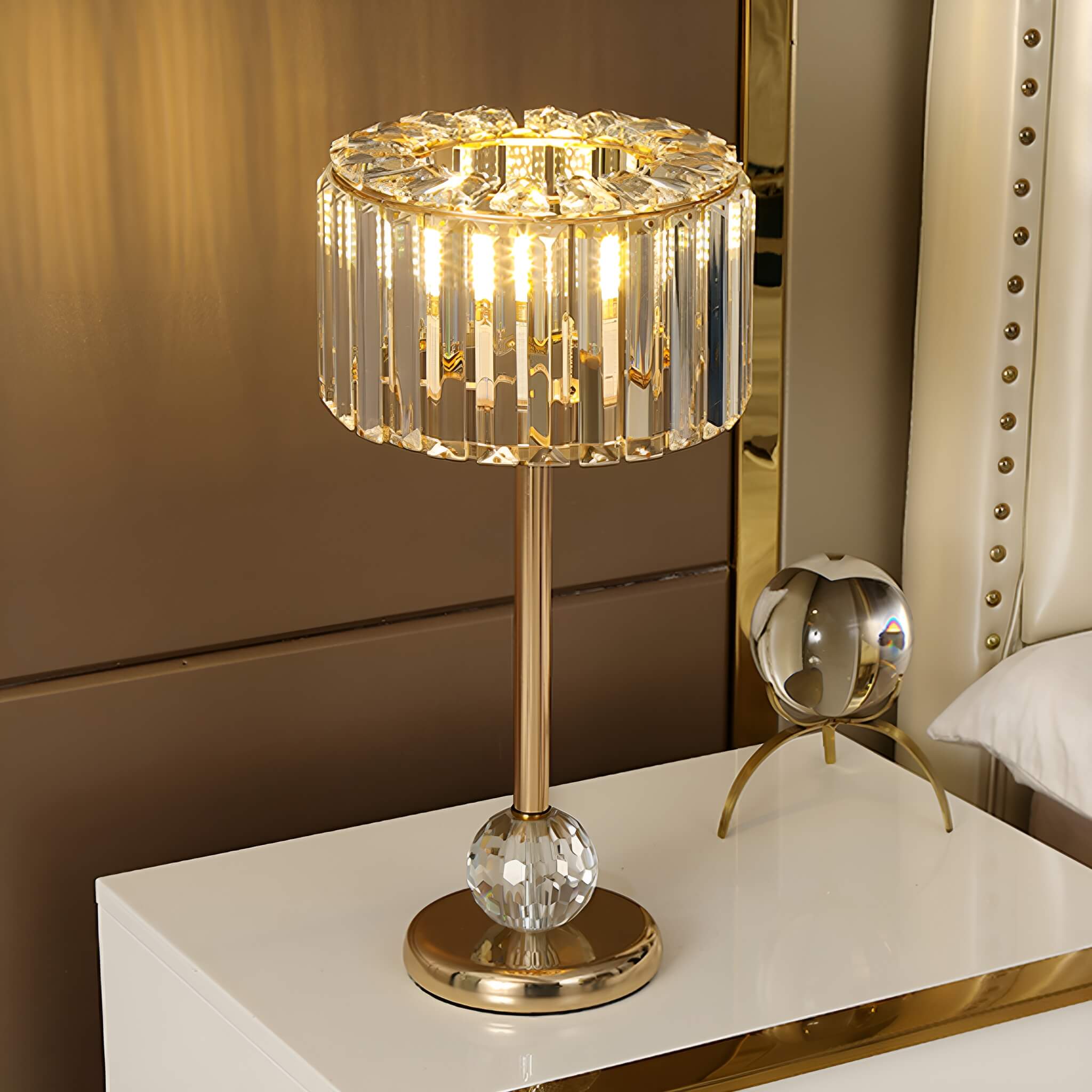 Contemporary Gold Crystal Table Lamp - Perfect for Bedside Elegance -size|Sofary