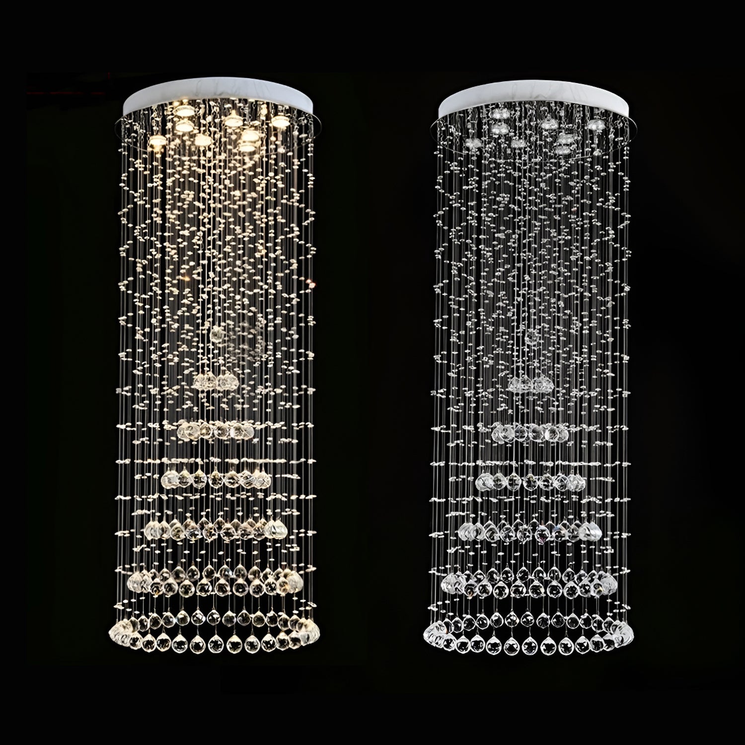 Contemporary Luxury Round Design Raindrop Crystal Chandelier-light-on|Sofary