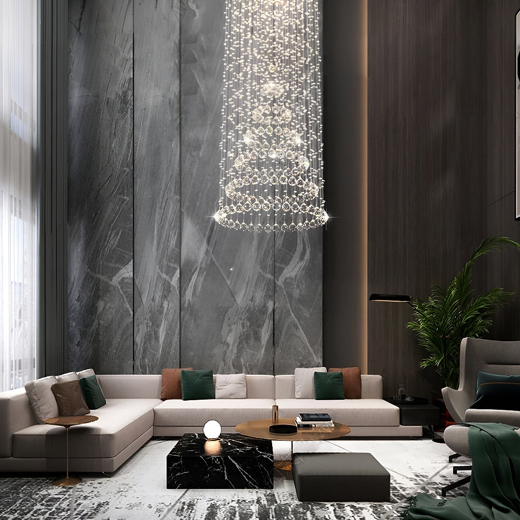 Contemporary Luxury Round Design Raindrop Crystal Chandelier-living-room-5|Sofary