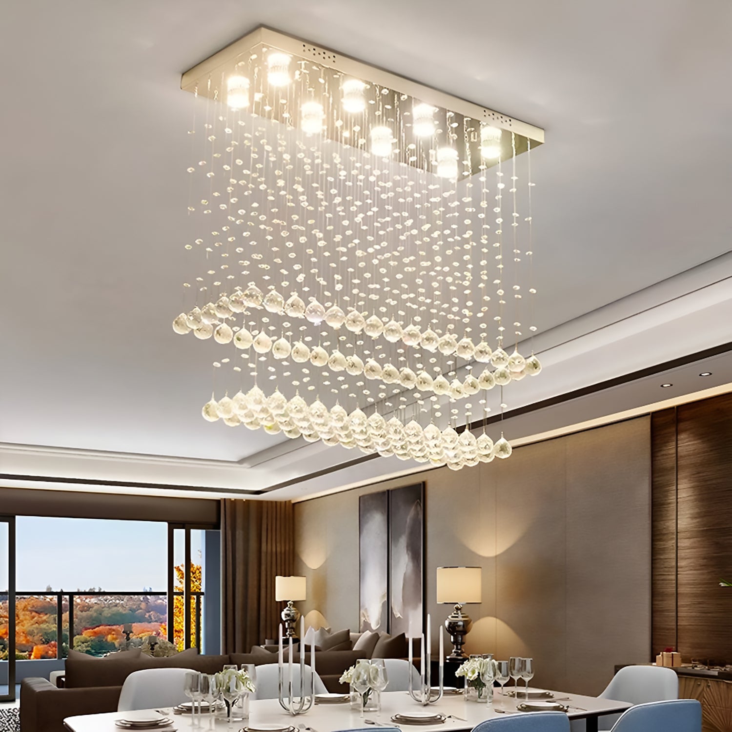 Contemporary Rectangular Crystal Chandelier Ceiling Light -dining-room-1|Sofary