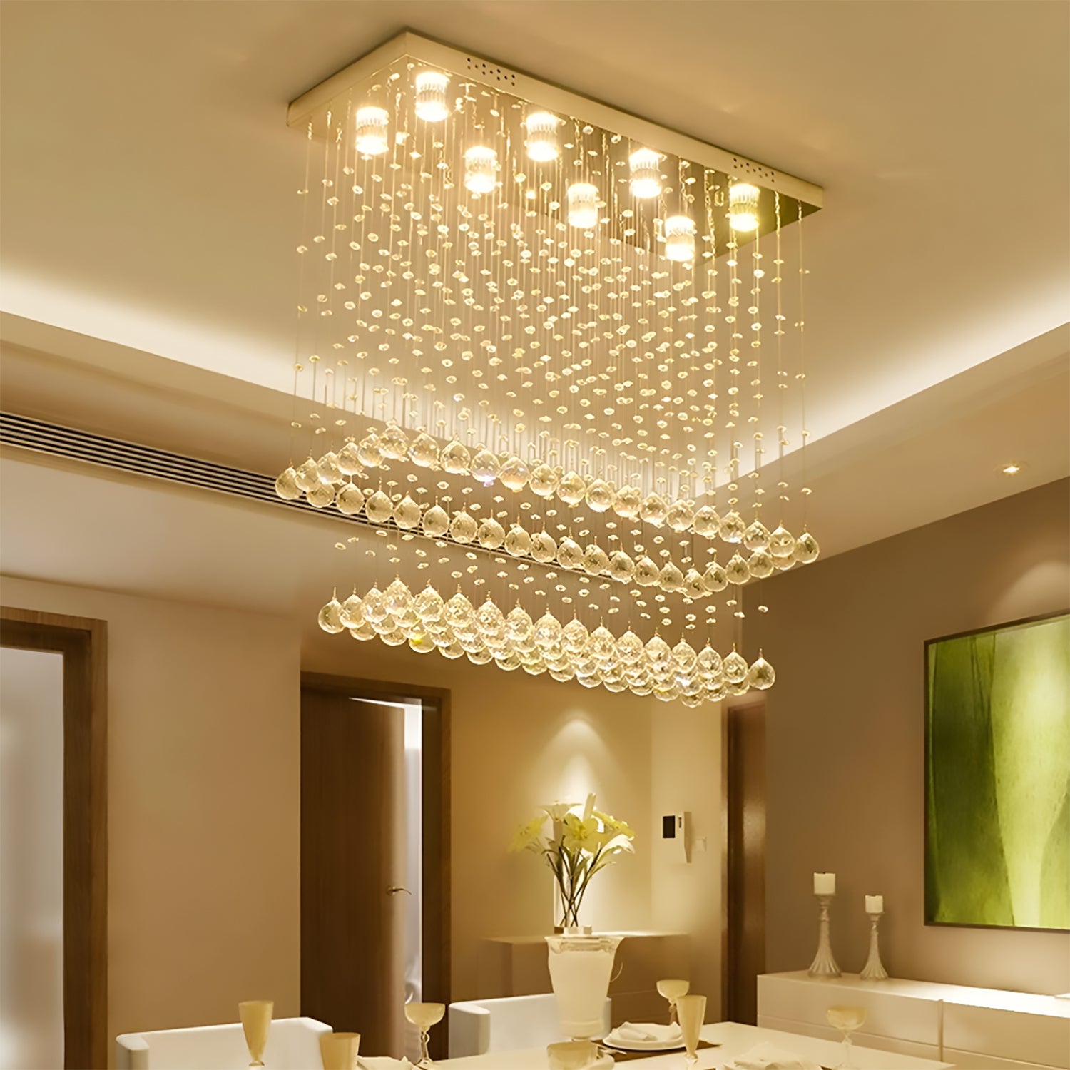 Contemporary Rectangular Crystal Chandelier Ceiling Light -dining-room-2|Sofary