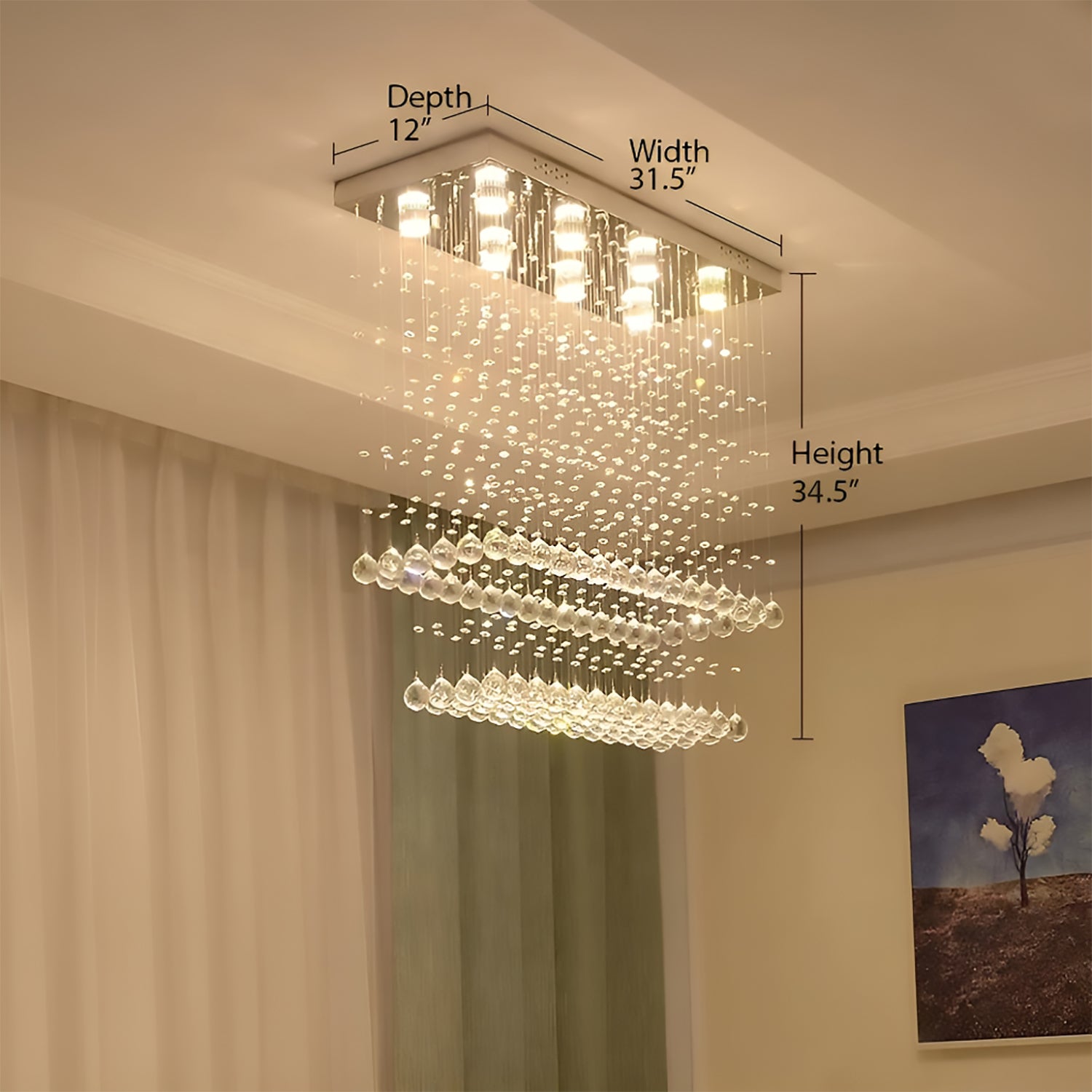 Contemporary Rectangular Crystal Chandelier Ceiling Light -dining-room-4|Sofary