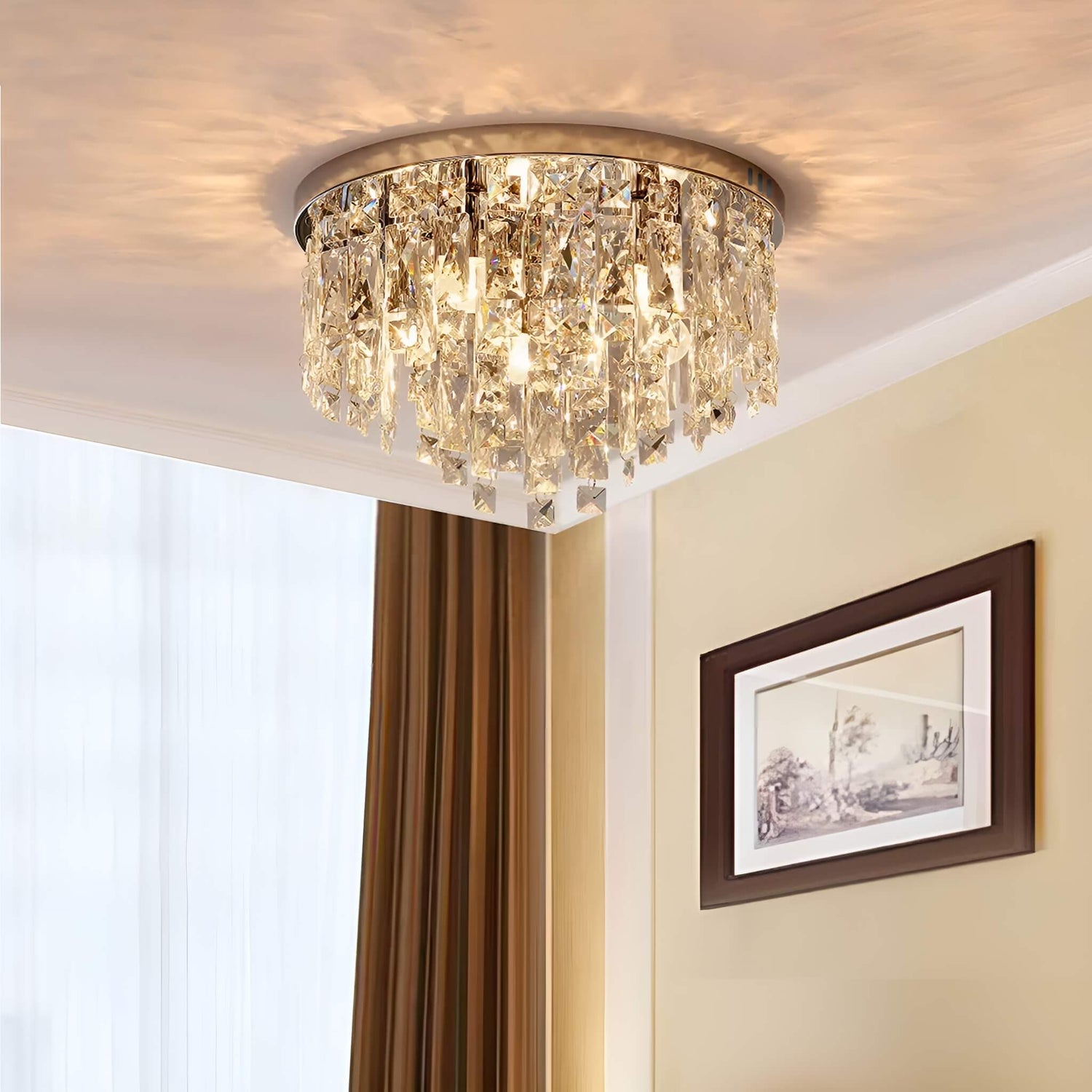 Contemporary Round Crystal Chandelier - Flush Mount Ceiling Lights ...