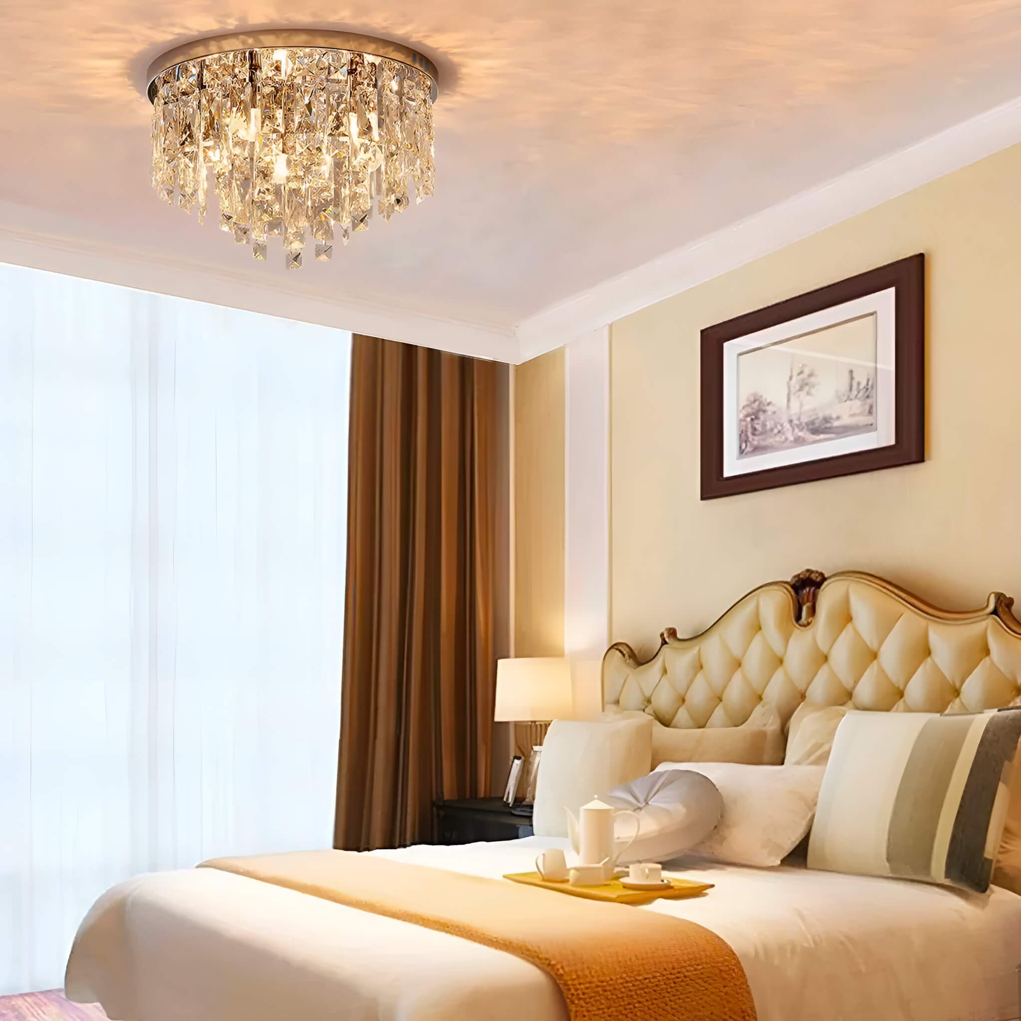 Contemporary Round Crystal Chandelier - Flush Mount Ceiling Lights bedroom| Sofary