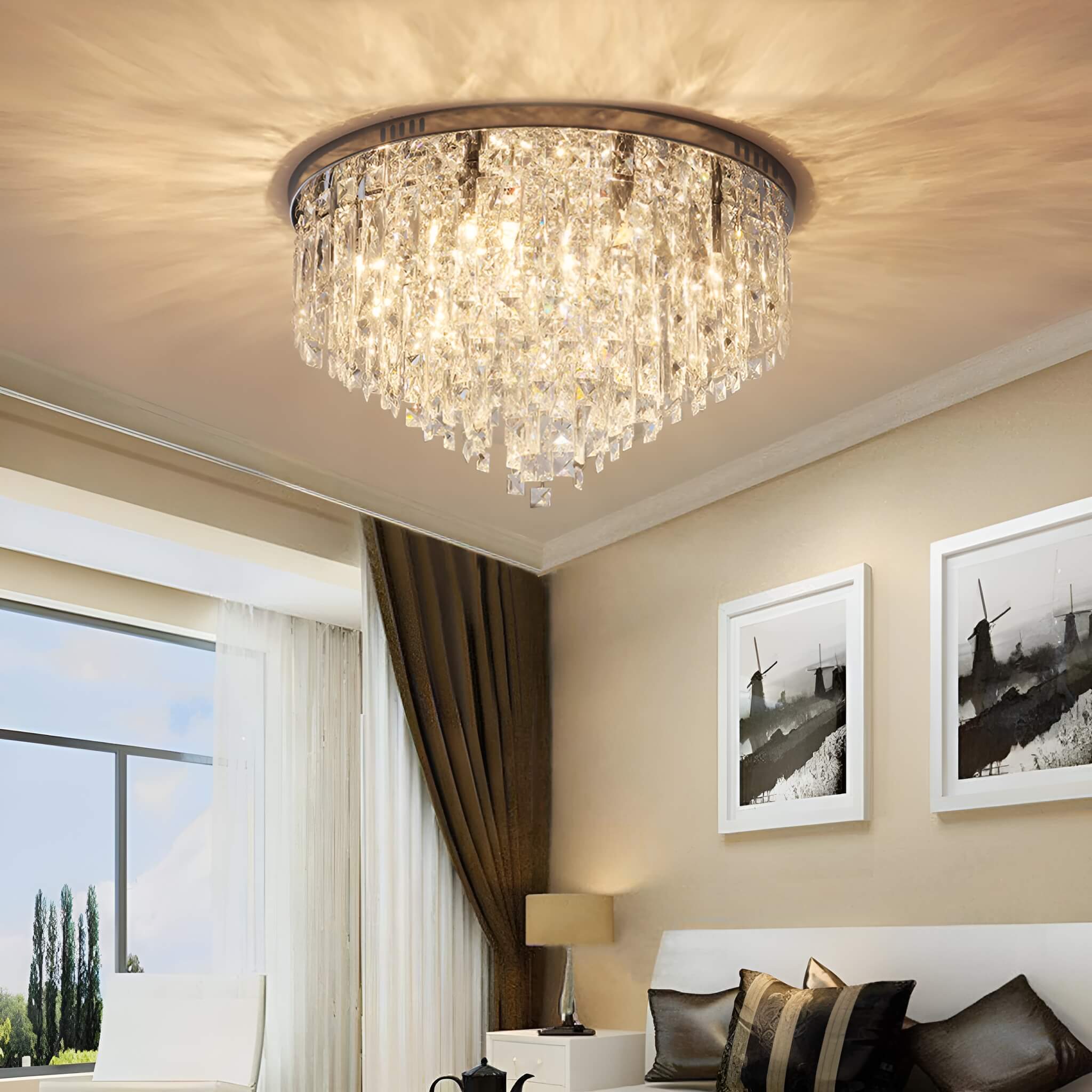 Contemporary Round Crystal Chandelier - Flush Mount Ceiling Lights bedroom |Sofary
