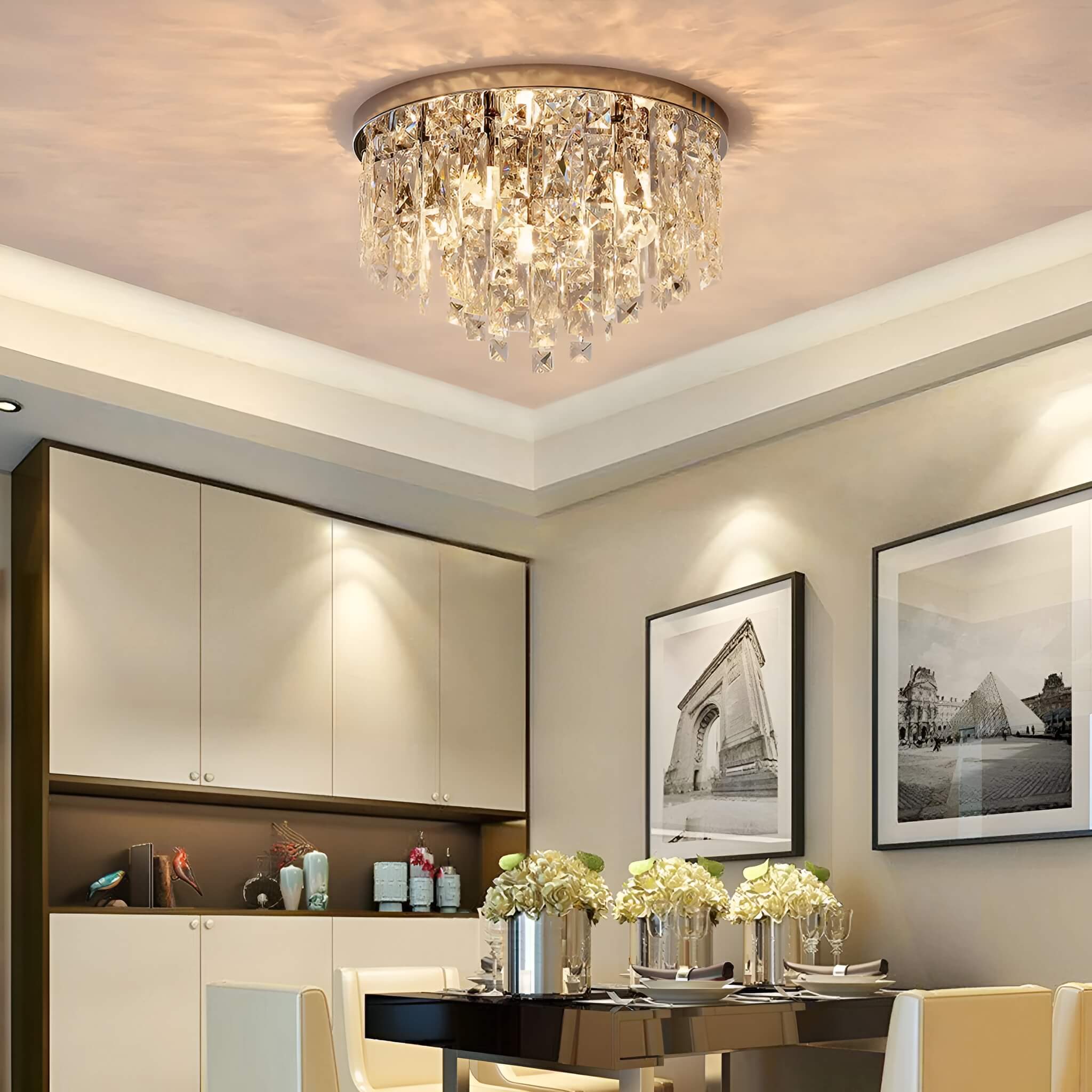 Contemporary Round Crystal Chandelier - Flush Mount Ceiling Lights diningroom | Sofary