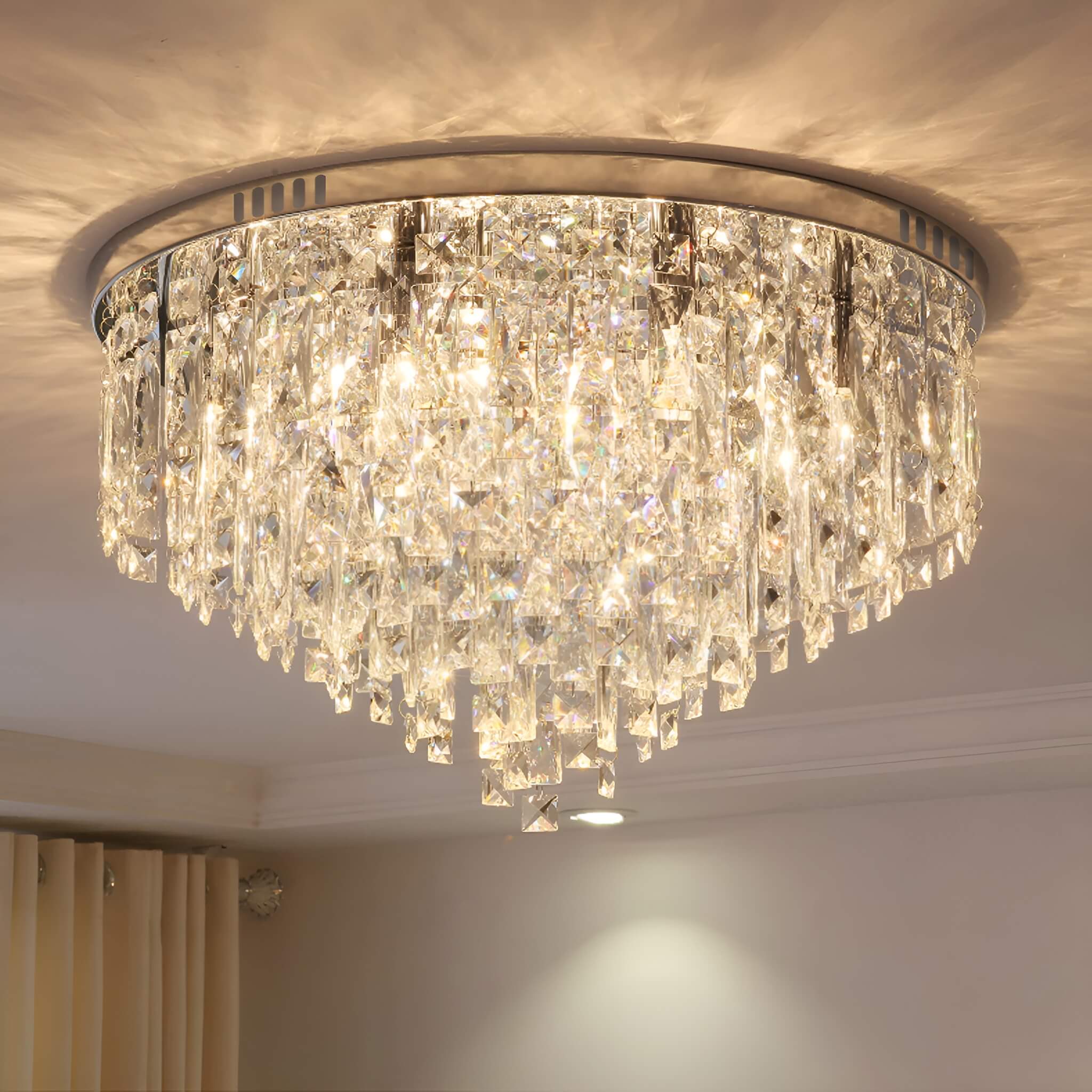 Contemporary Round Crystal Chandelier - Flush Mount Ceiling Lights- light on |Sofary