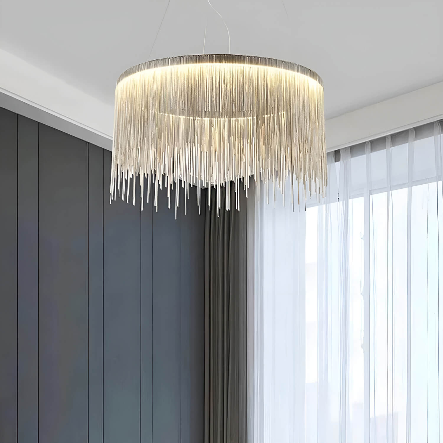 Contemporary Round Linear Aluminum Chandelier - Pendent Light-Living Room|Sofary