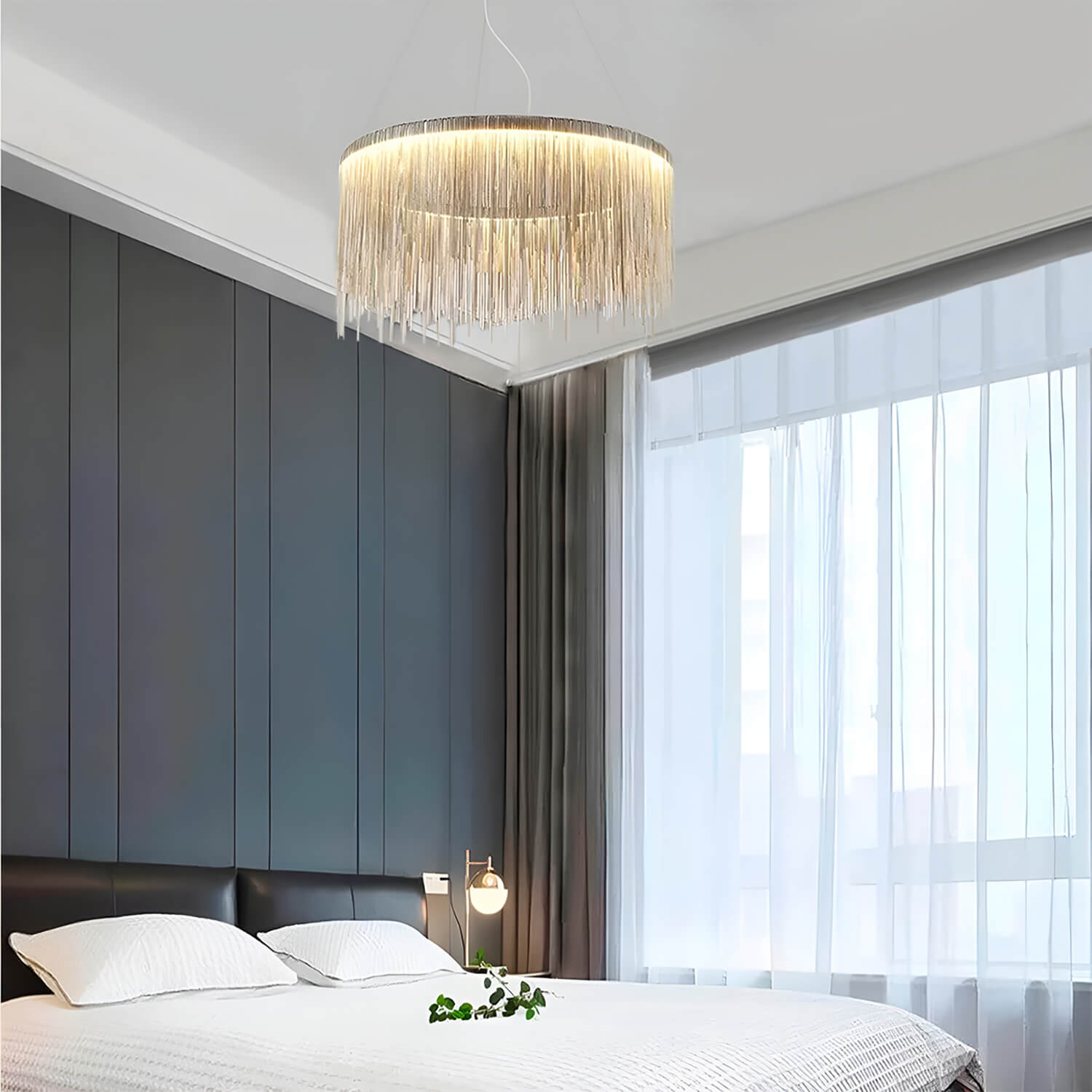 Contemporary Round Linear Aluminum Chandelier - Pendent Light-Bedroom|Sofary