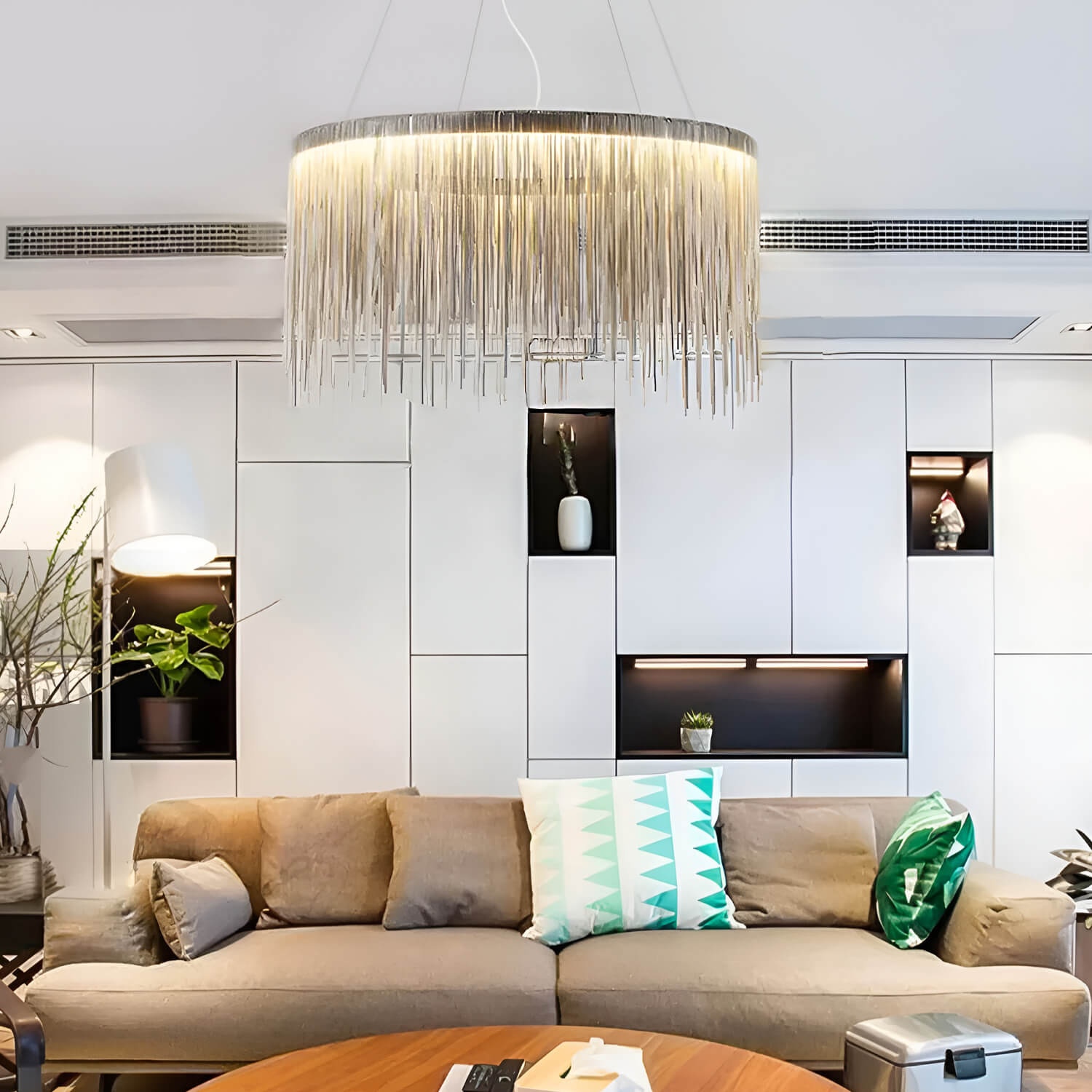 Contemporary Round Linear Aluminum Chandelier - Pendent Light-Living Room-1|Sofary
