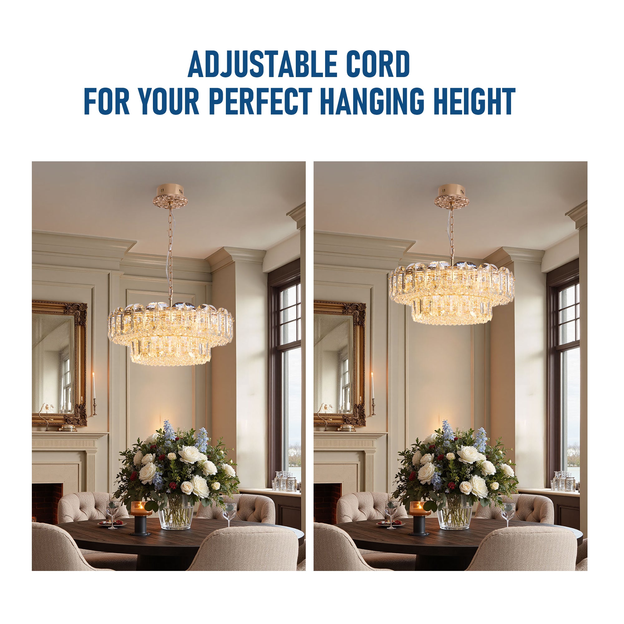 Corvenza Modern Luxury Gold Crystal Tiered Round Chandelier