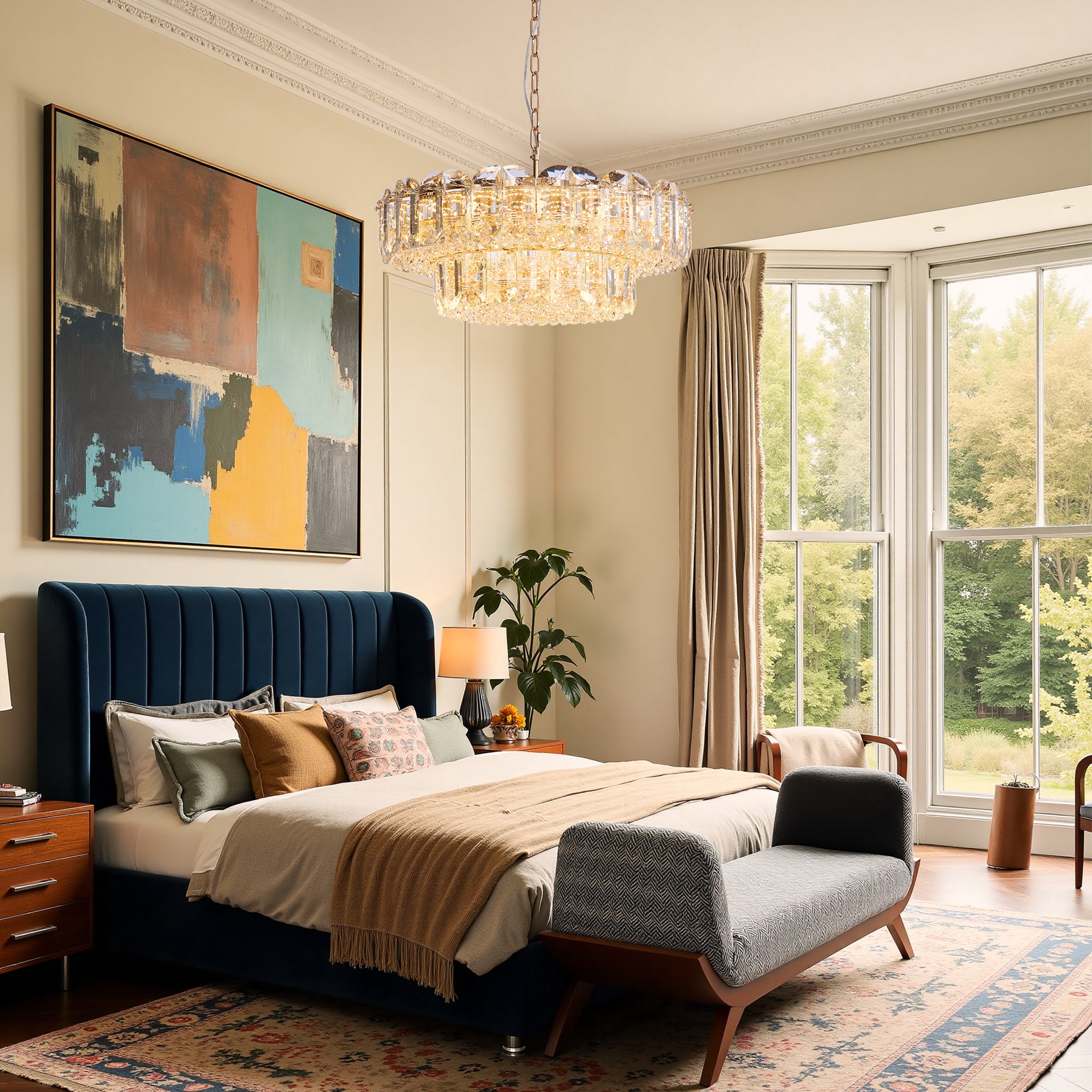 Corvenza Modern Luxury Gold Crystal Tiered Round Chandelier