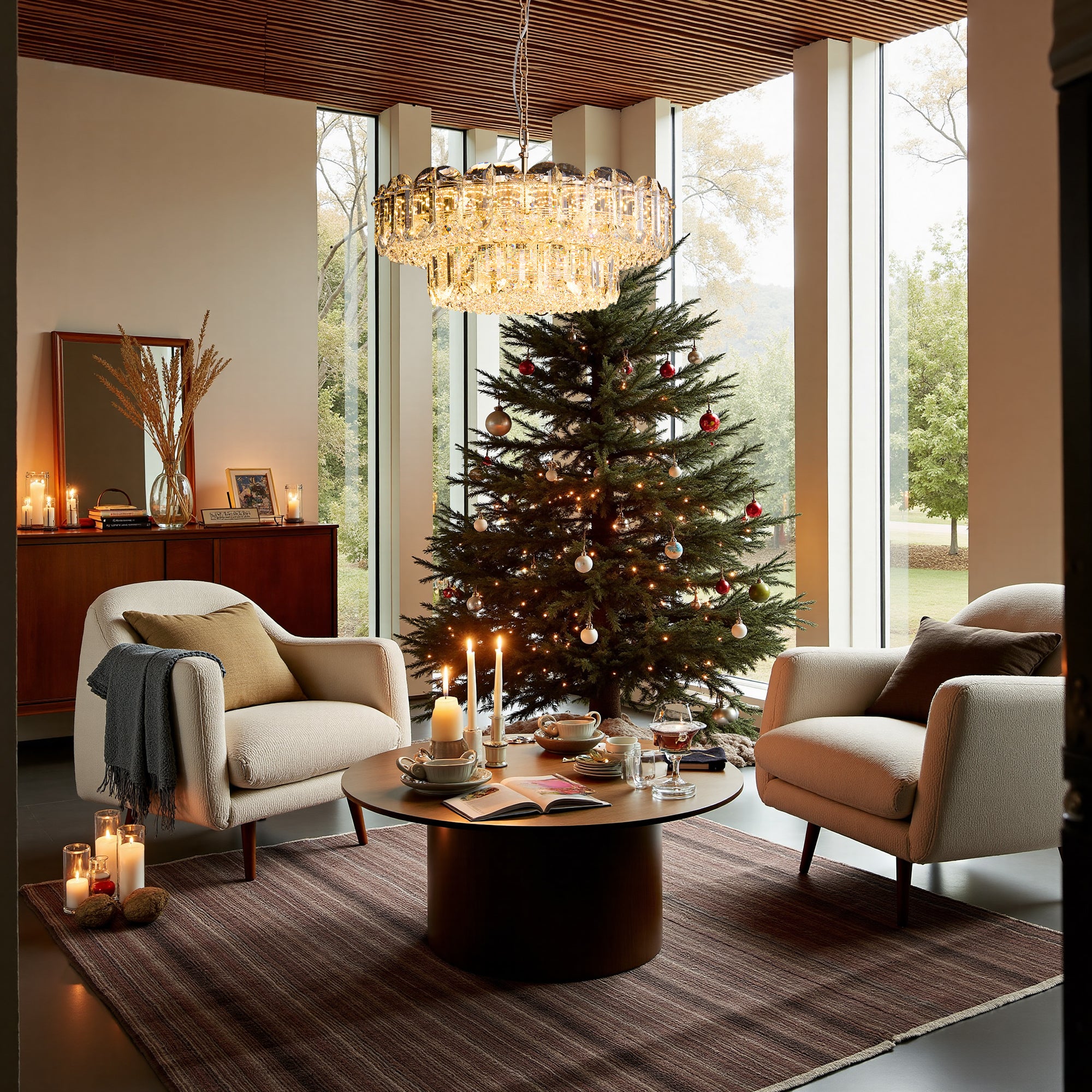 Corvenza Modern Luxury Gold Crystal Tiered Round Chandelier
