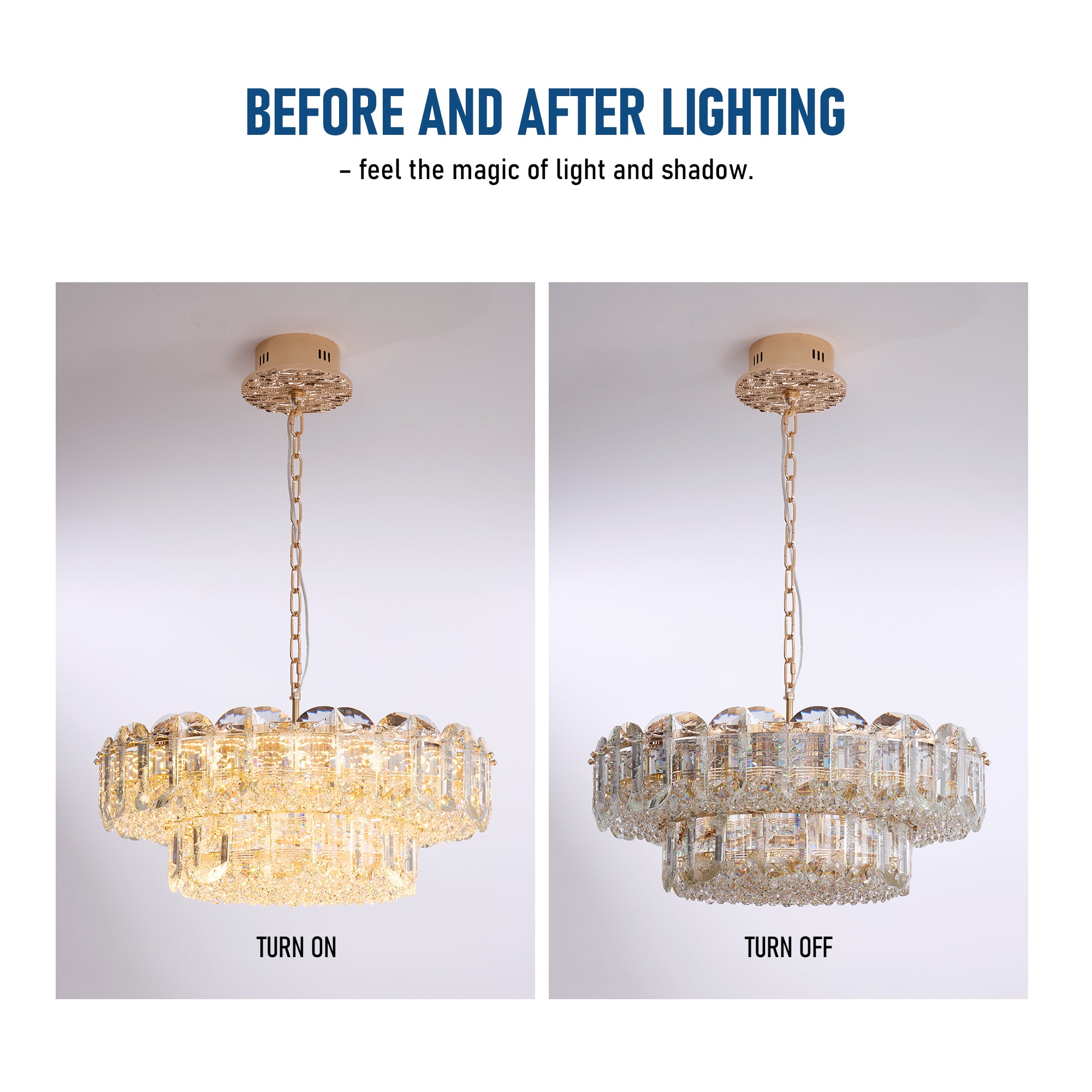 Corvenza Modern Luxury Gold Crystal Tiered Round Chandelier