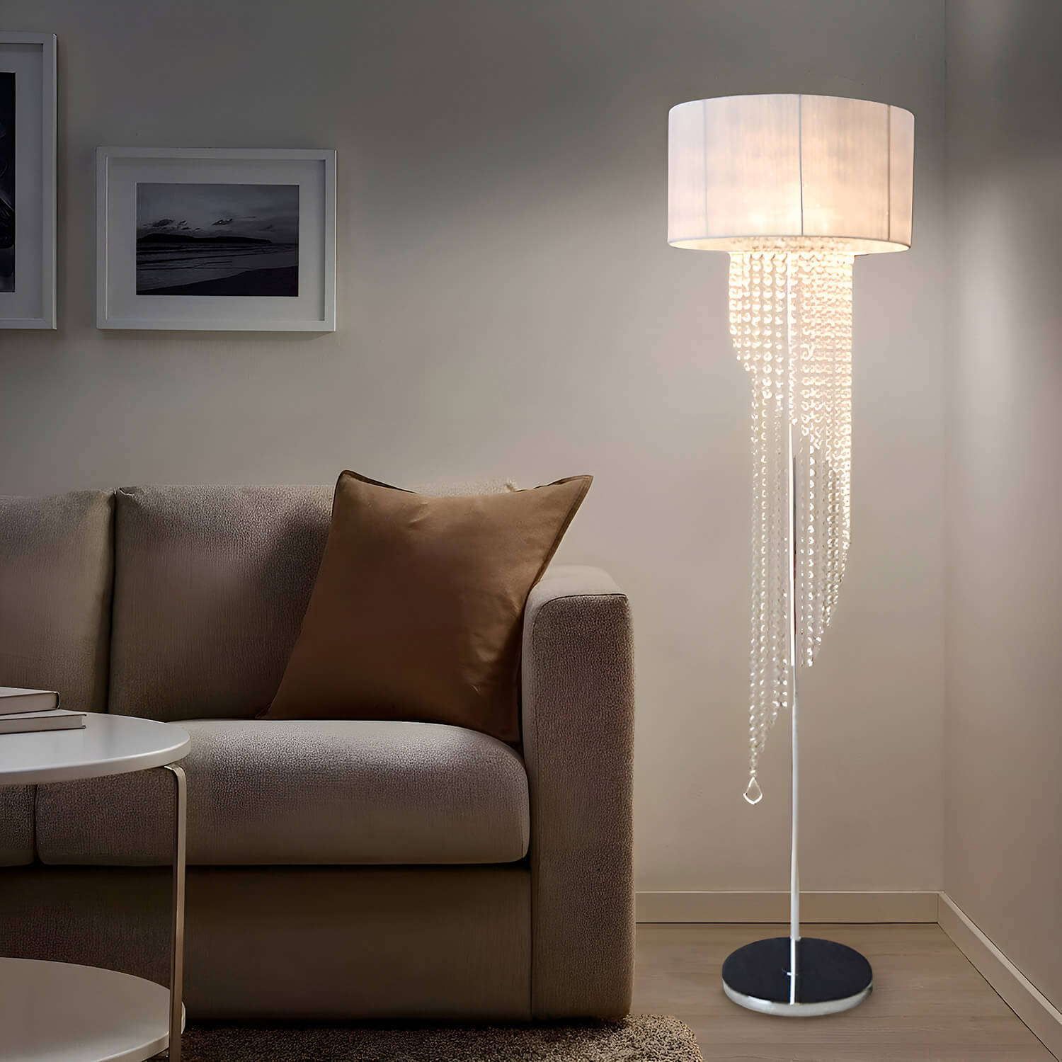 Crystal Floor Lamp for Bedroom Cloth Shade Crystal Pendant-living-room-1 |Sofary