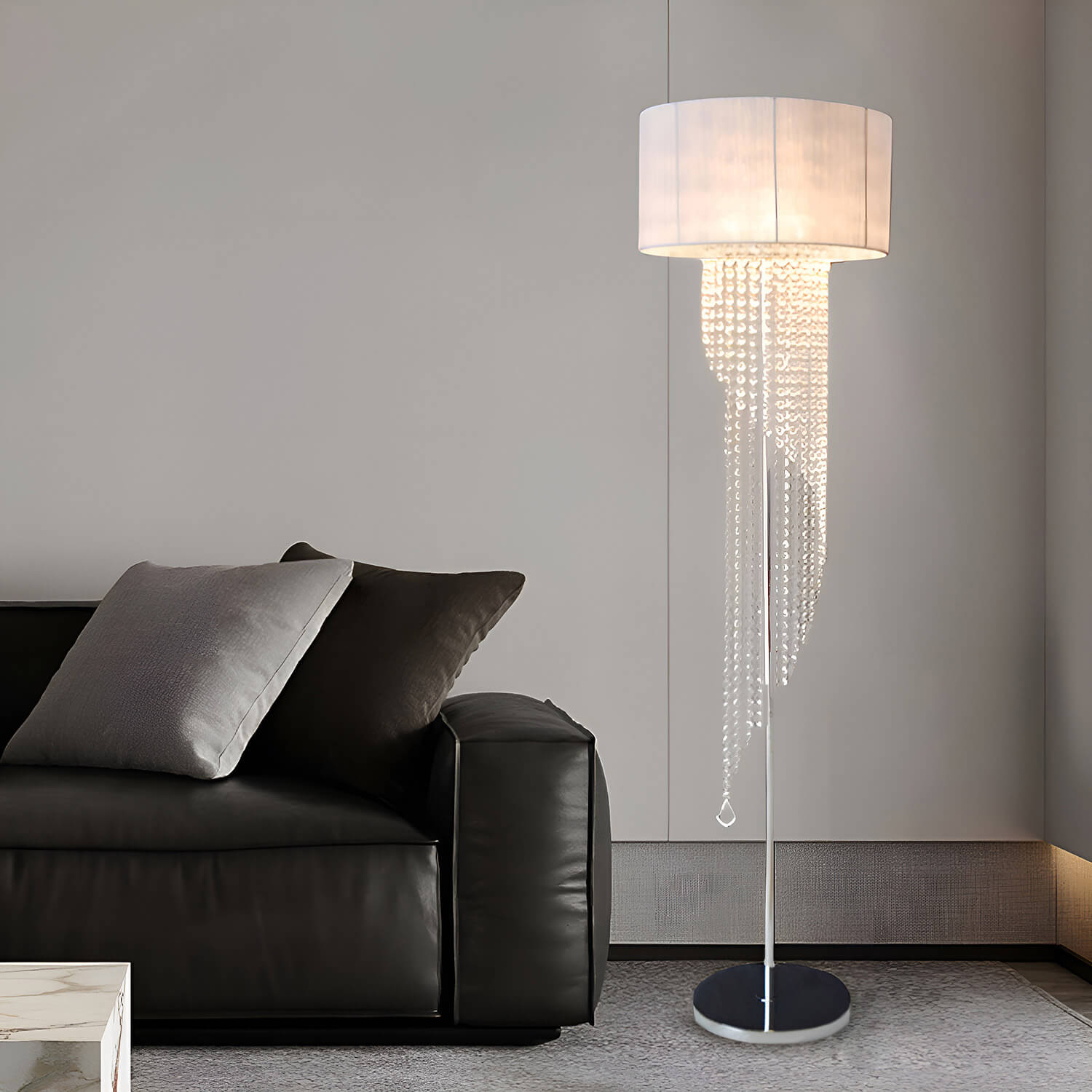 Crystal Floor Lamp for Bedroom Cloth Shade Crystal Pendant-living-room-3 |Sofary