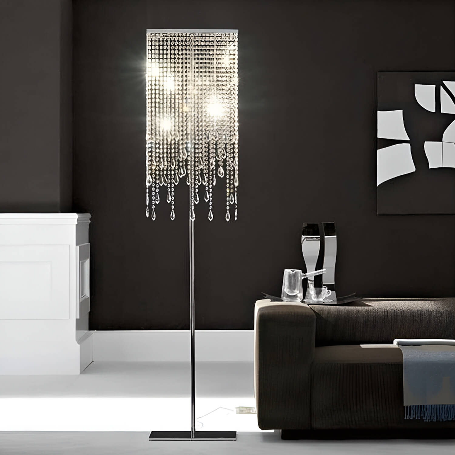 Crystal Floor Lamp for Bedroom Vertical Glass Square Lamp-living-room-1 | Sofary