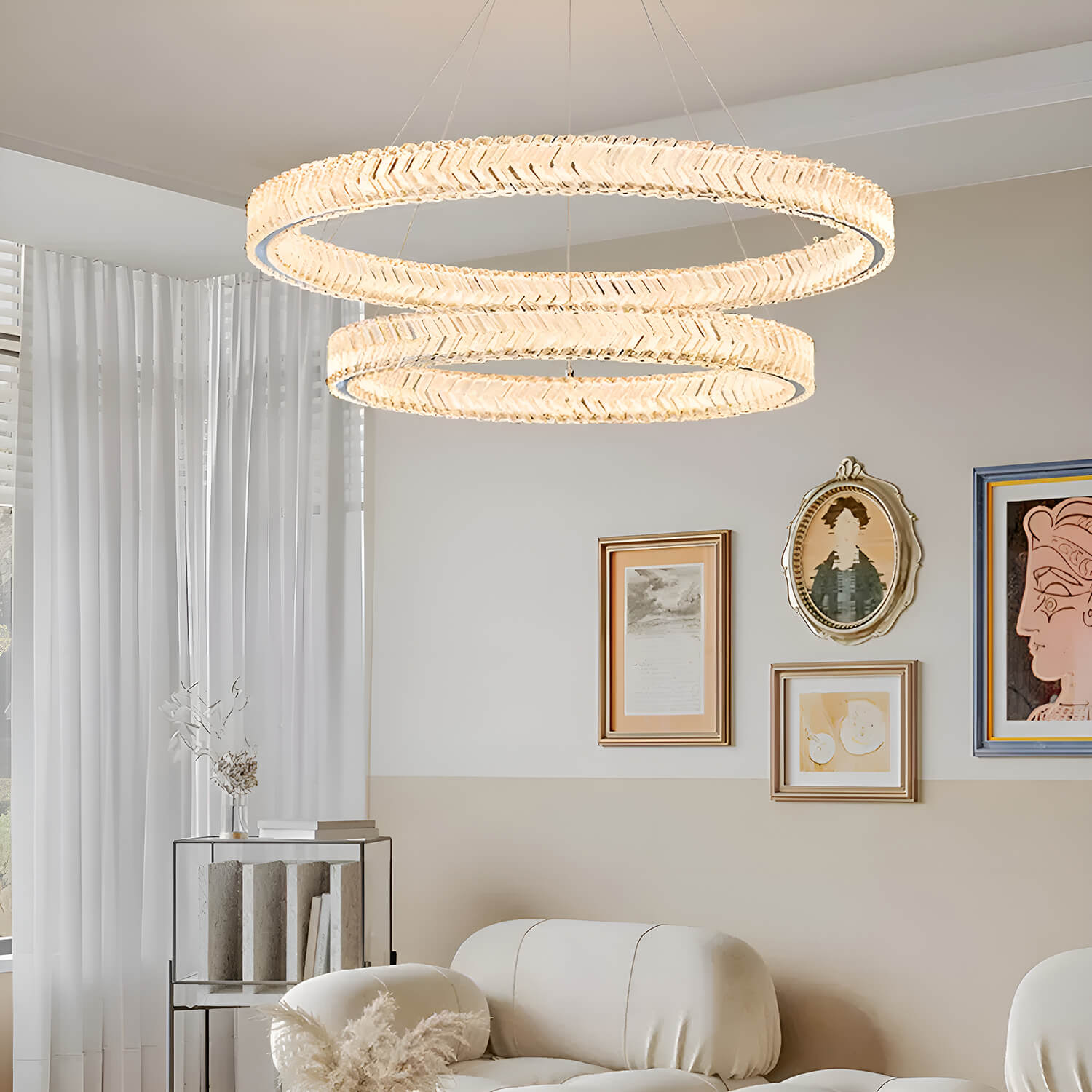 Crystal Ring Chandelier 2-Tier LED Ring Chandelier-living-room-3|Sofary