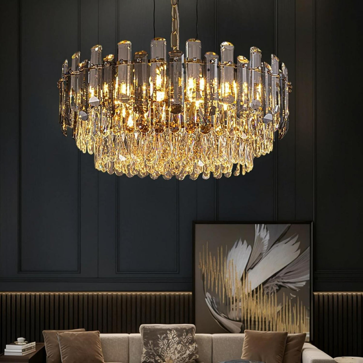 Cyrenia Luxury Modern Gold Brass Crystal Round Chandelier for Dining ...