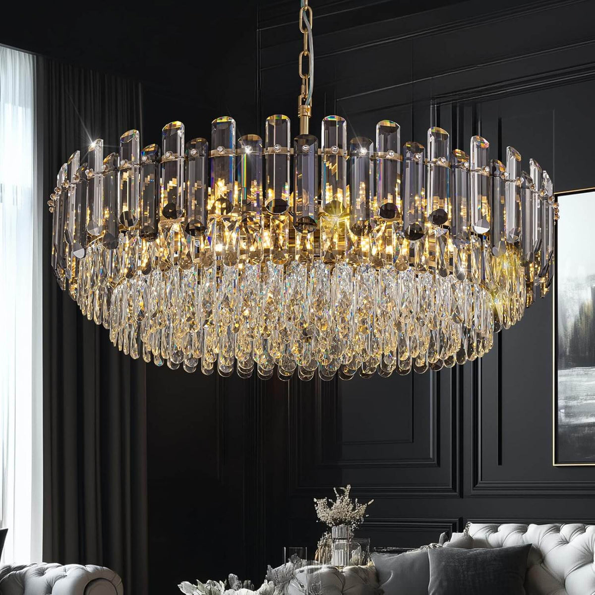 Dioneia Luxury Modern Gold Brass Crystal Round Chandelier for Dining ...